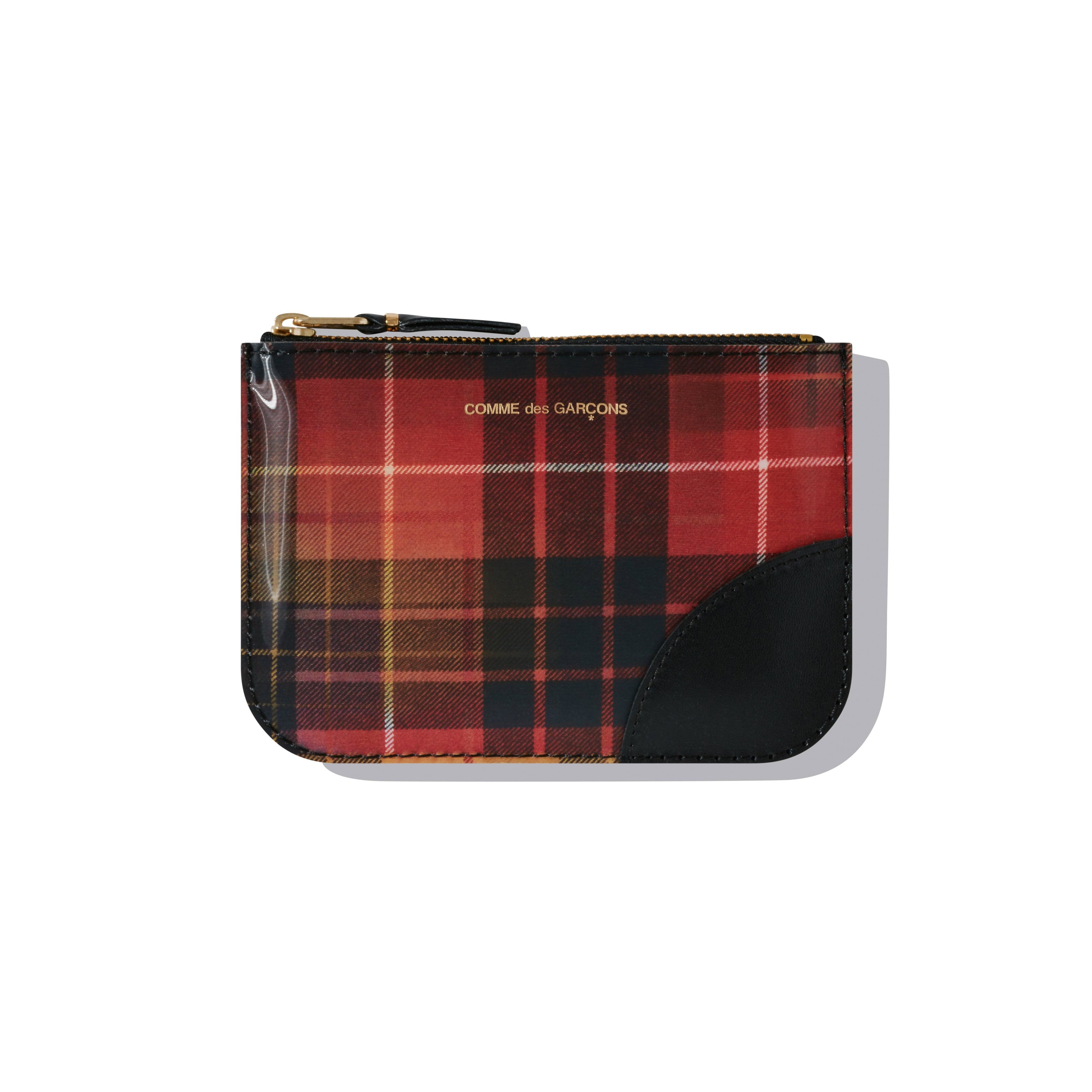Cdg Wallet - Lenticular Tartan Zip Pouch - (Red/Yellow) by COMME DES GARCONS