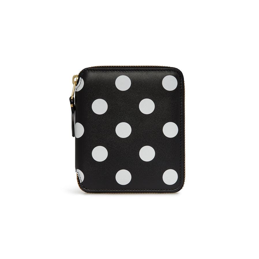 Cdg Wallet - Polka Dots Printed Full Zip Around Wallet - (Black SA2100PD) by COMME DES GARCONS