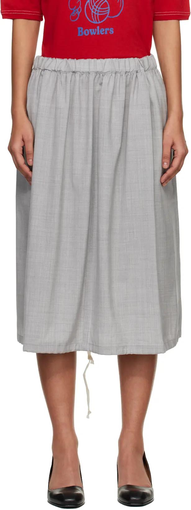Gray Wool Tropical Colour Stripe Midi Skirt by COMME DES GARCONS