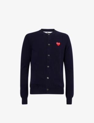 Heart-Embroidered Knitted Wool Cardigan by COMME DES GARCONS