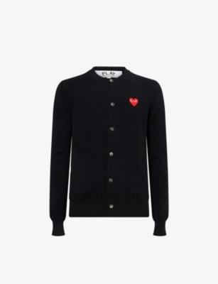Heart-Embroidered Knitted Wool Cardigan by COMME DES GARCONS