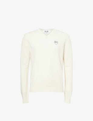 Heart-Embroidered Knitted Wool Jumper by COMME DES GARCONS
