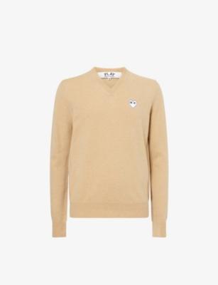 Heart-Embroidered Knitted Wool Jumper by COMME DES GARCONS