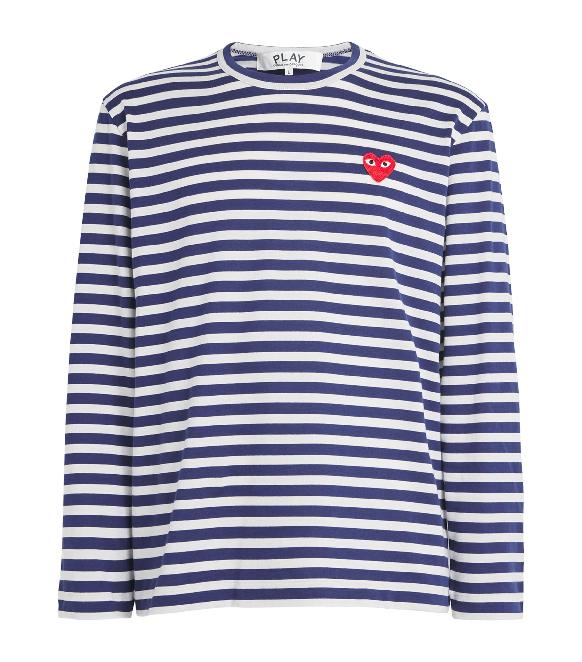 Heart Logo Striped T-Shirt by COMME DES GARCONS