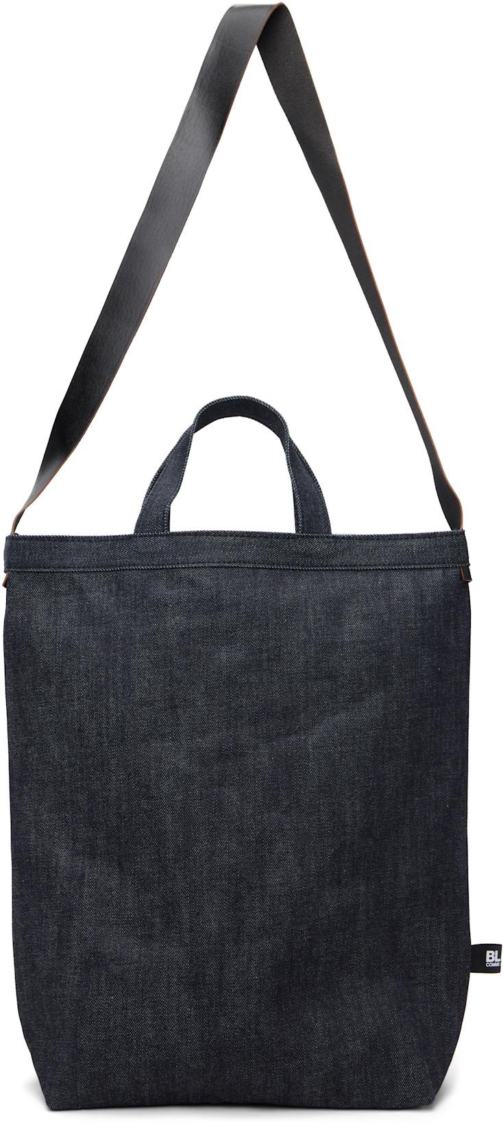 Navy Cotton Denim Cowhide Shoulder Strap Bag by COMME DES GARCONS