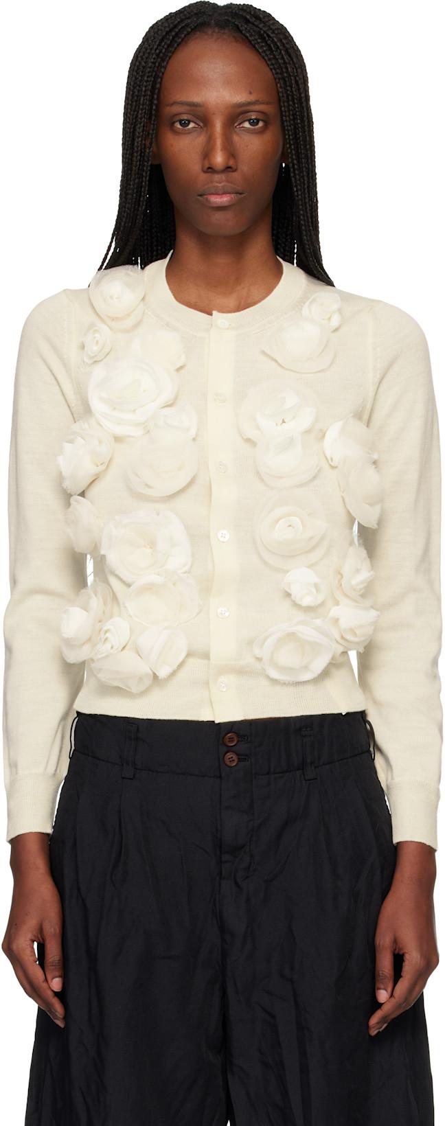 Off-White Lambswool Jersey X Flower Embroidery Cardigan by COMME DES GARCONS