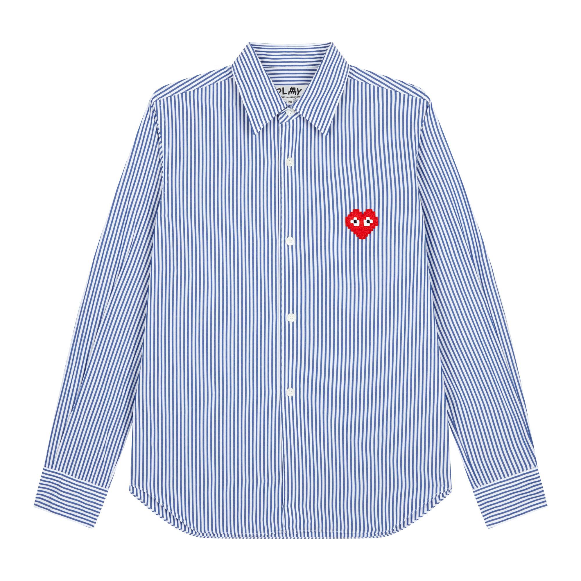 PLAY - the Artist Invader Cotton Broad Stripe Shirt - (B023)(B024)(Blue) by COMME DES GARCONS