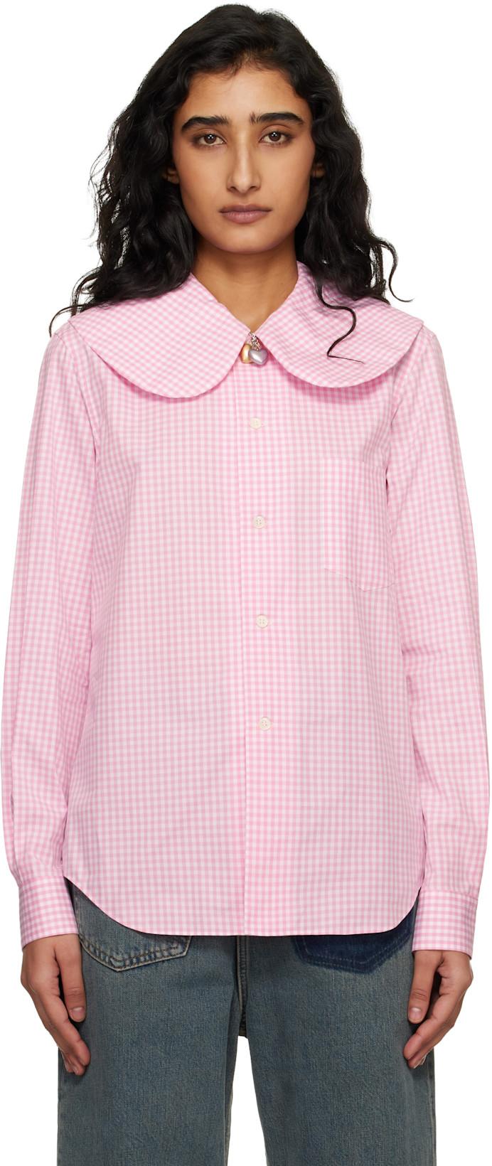 Pink & White Cotton Poplin Gingham Check Shirt by COMME DES GARCONS