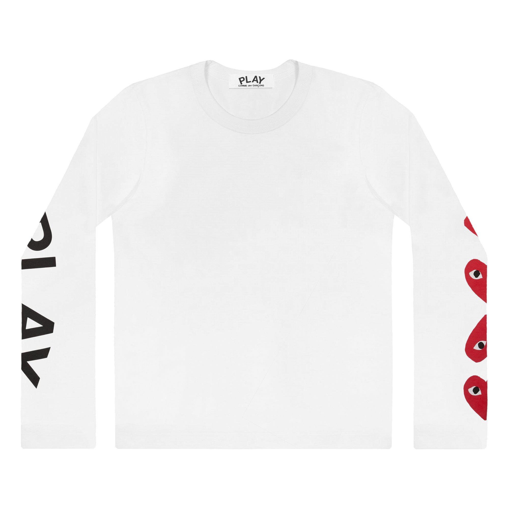 Play - 4 Heart Long Sleeve - (White) by COMME DES GARCONS