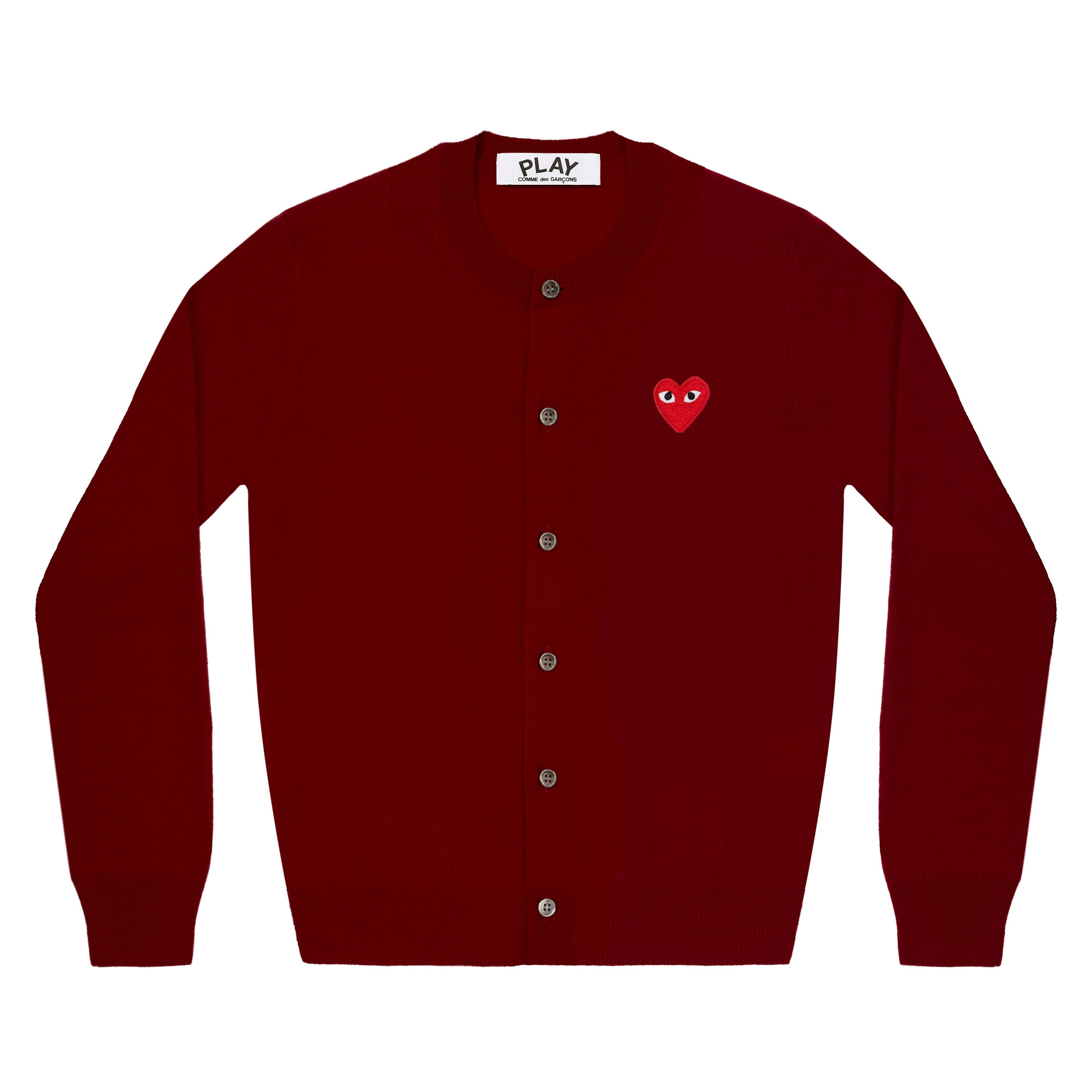 Play - Black Ladies' Cardigan - (N007) (Burgundy) by COMME DES GARCONS