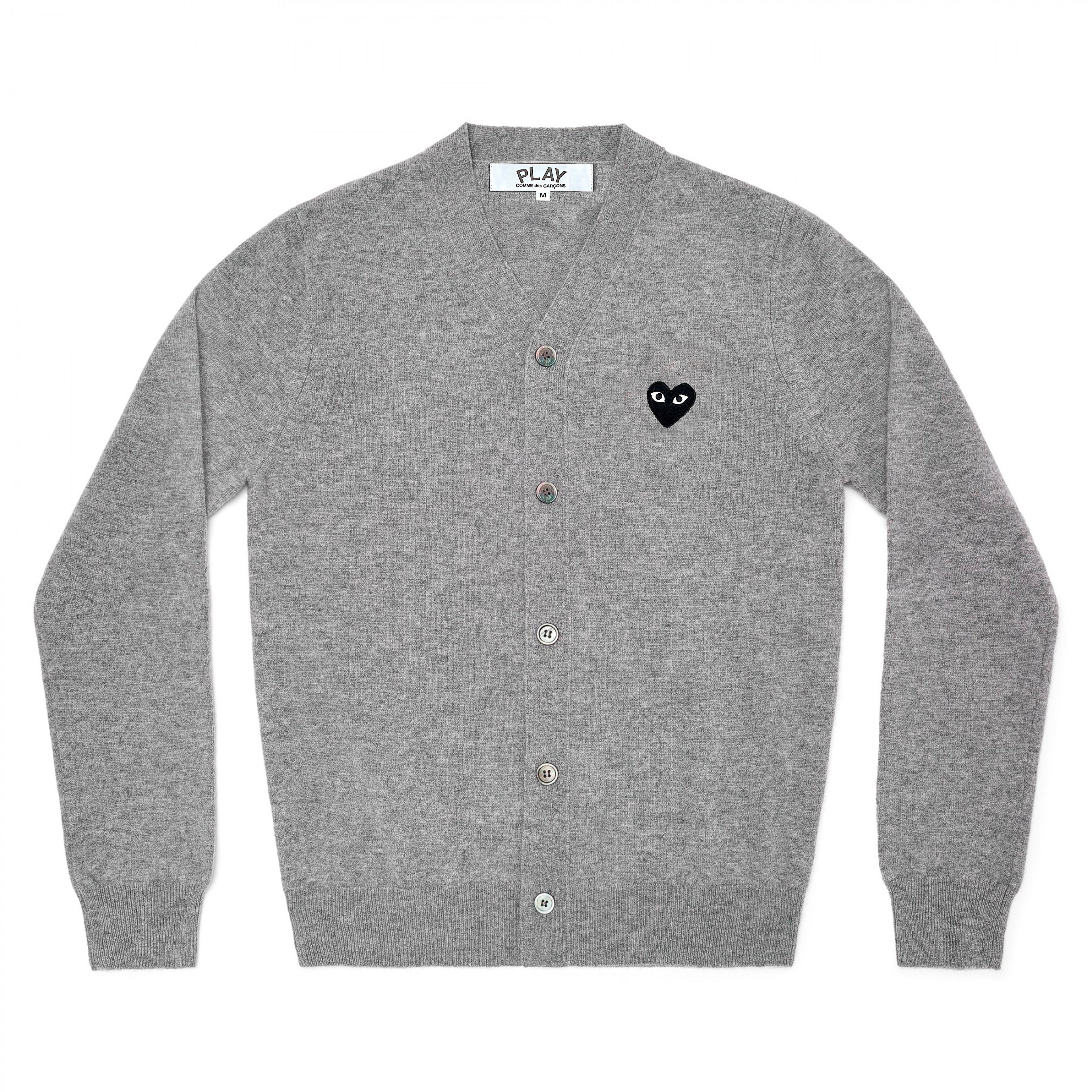 Play - Black Men’s Cardigan - (Grey) by COMME DES GARCONS