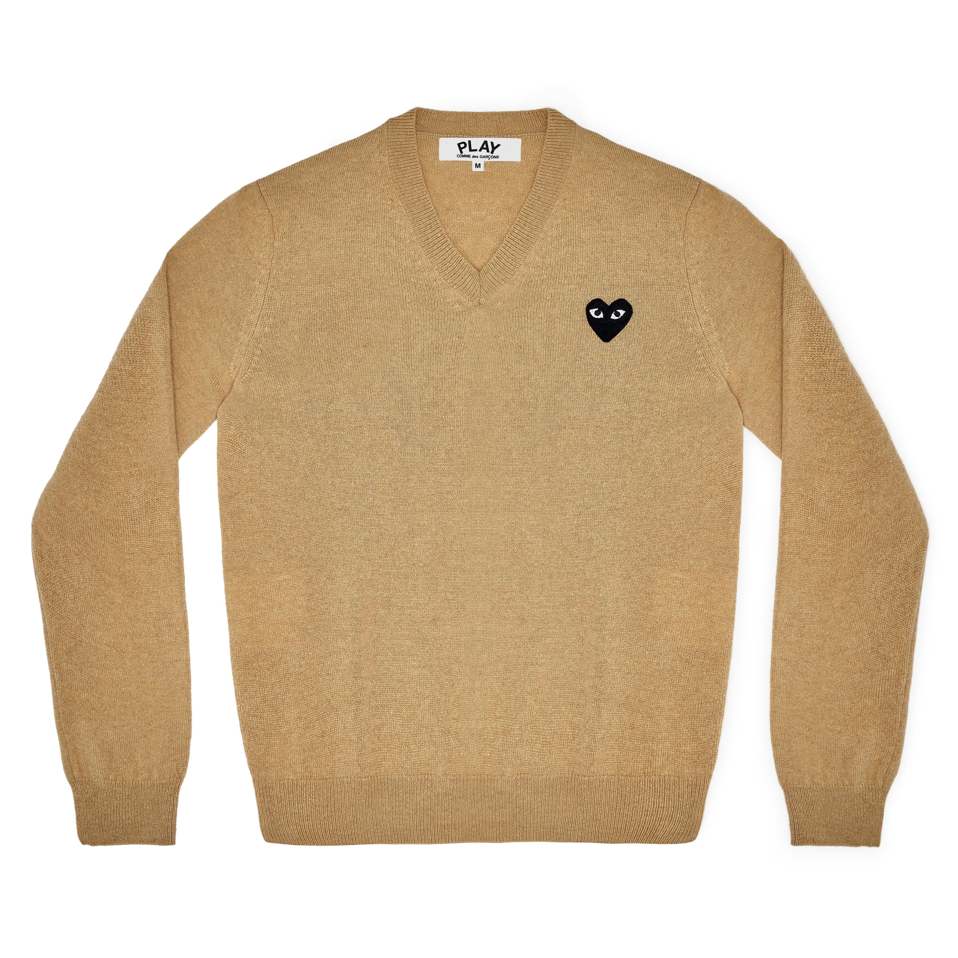 Play - Black V Neck Sweater - (Beige) by COMME DES GARCONS