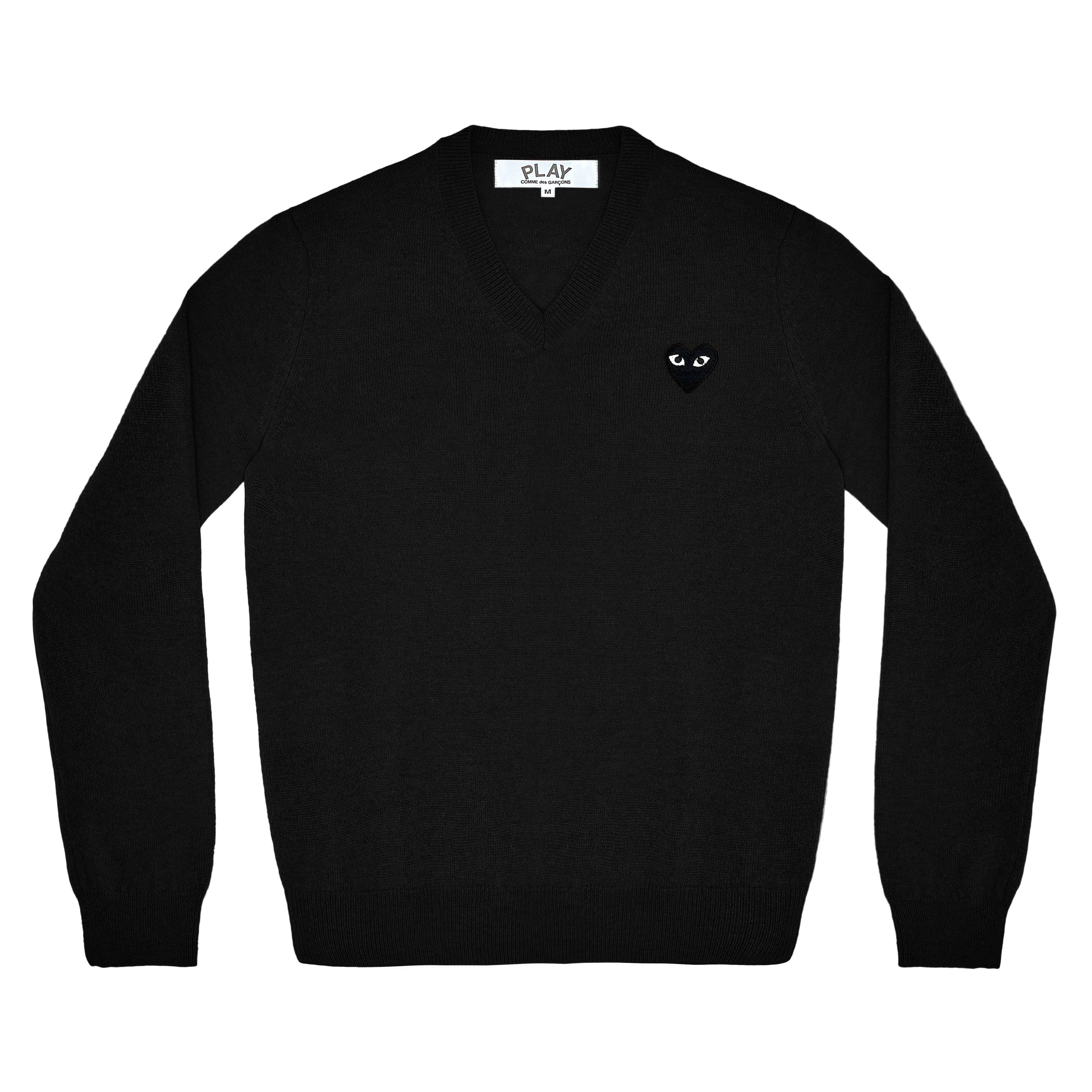 Play - Black V Neck Sweater - (Black) by COMME DES GARCONS