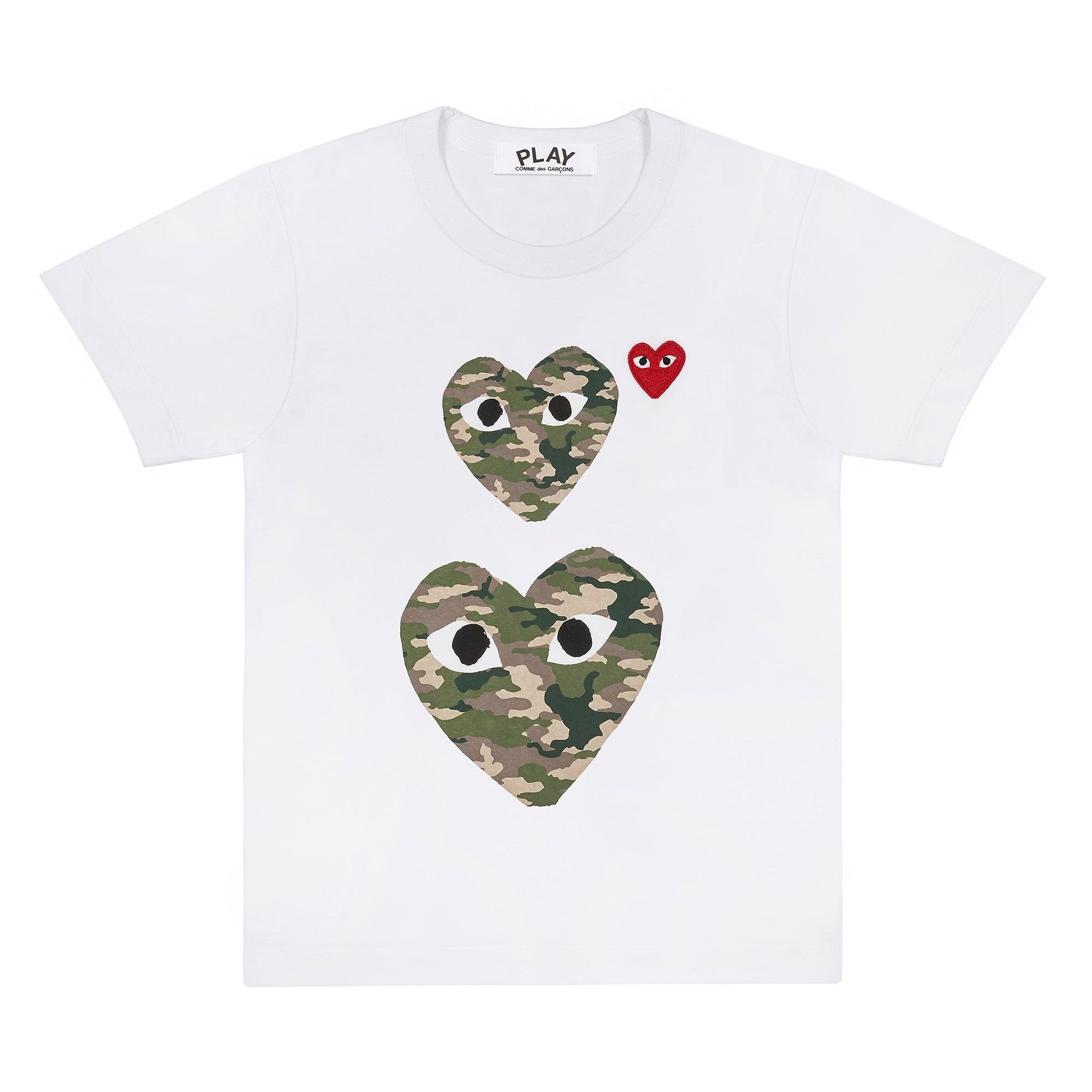 Play - Camouflage Double Heart T-Shirt - (T245)(T246)(White) by COMME DES GARCONS