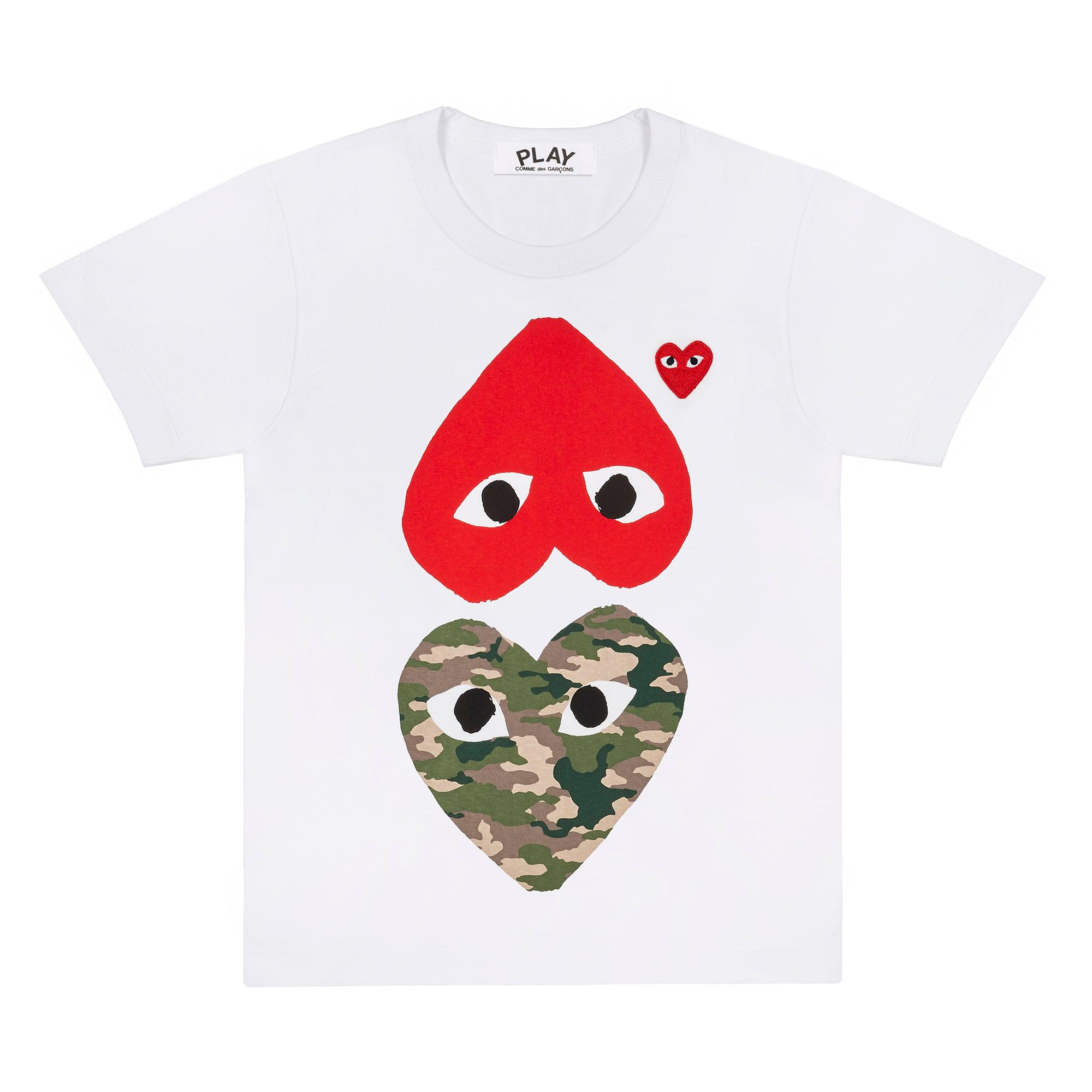 Play - Camouflage With Upside Down Heart T-Shirt - (White) by COMME DES GARCONS