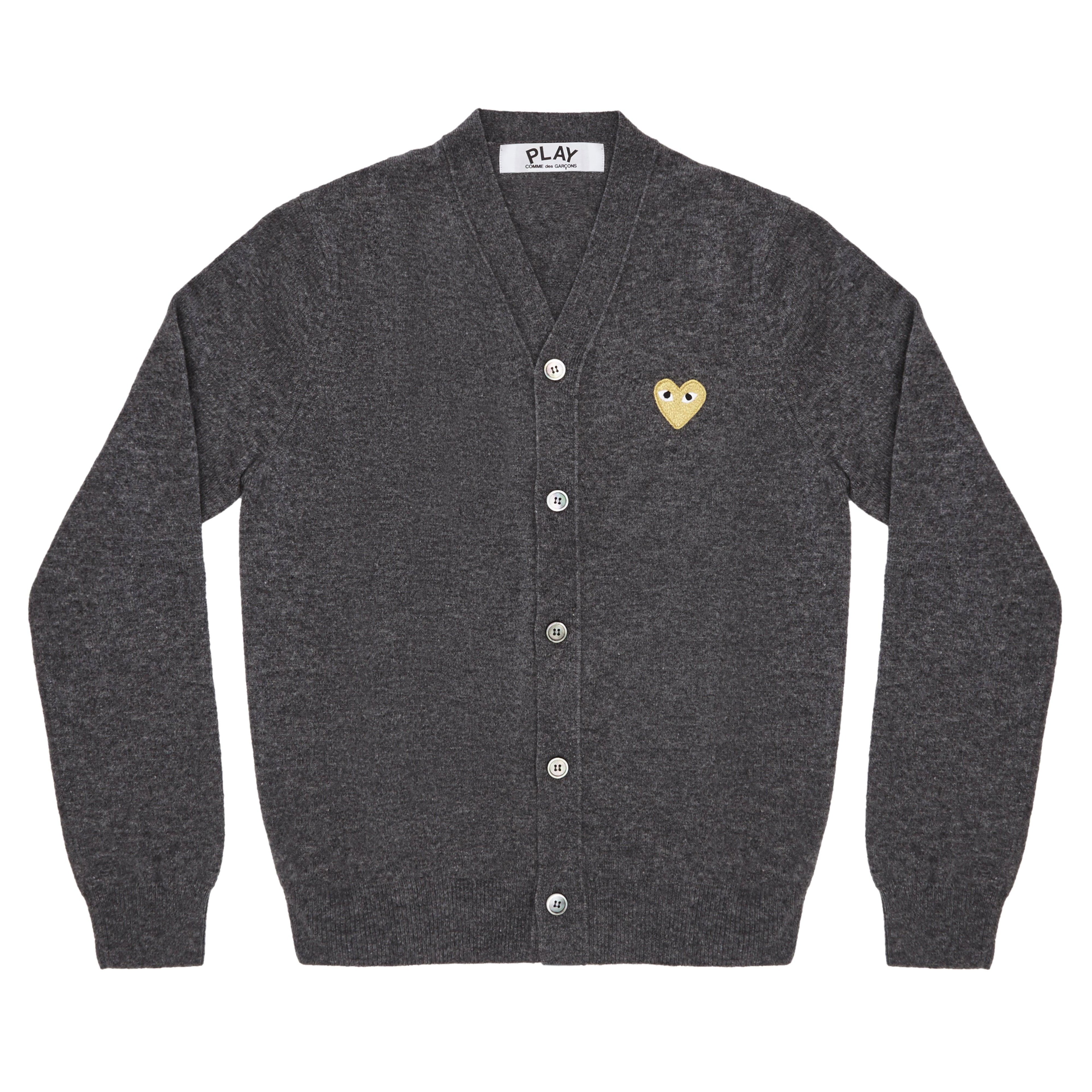 Play Comme des Garçons - Gold Heart Men’s Cardigan - (Mid Grey) by COMME DES GARCONS