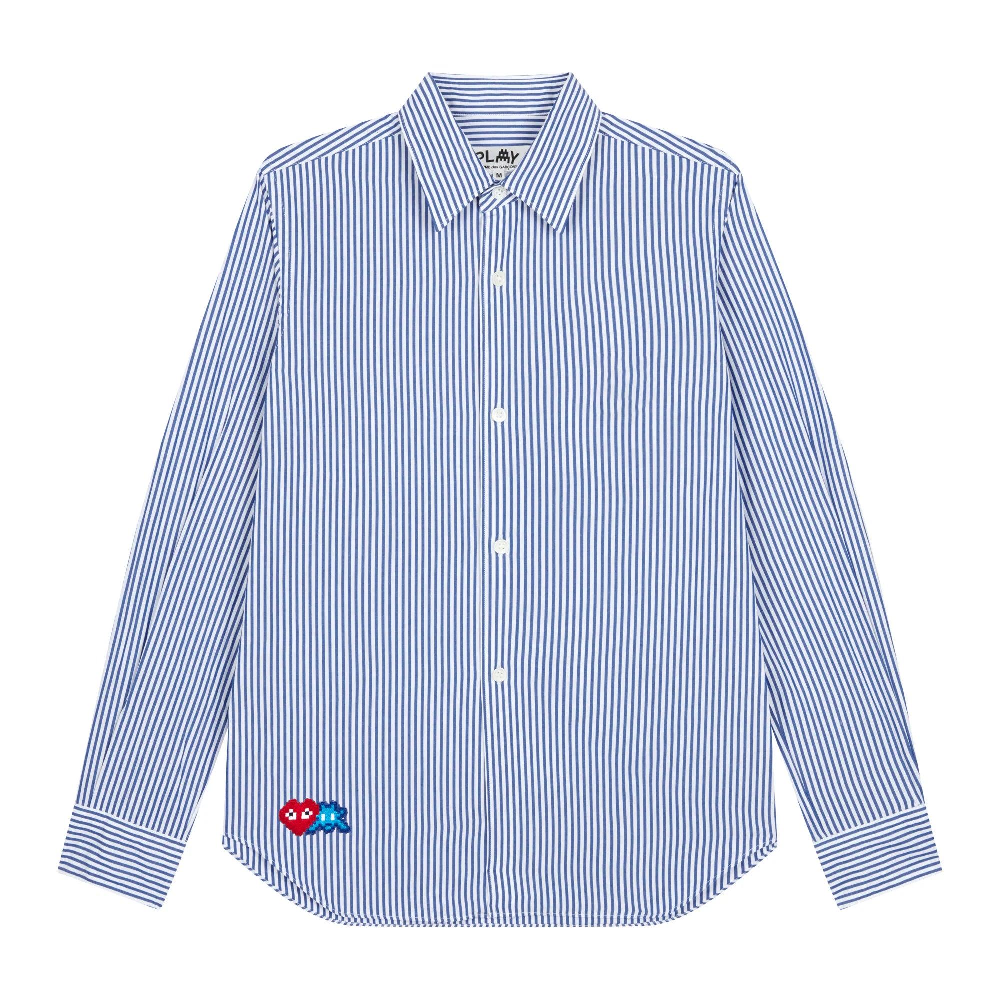 Play Comme des Garçons - Invader Emblem Striped Shirt - (White/Blue) by COMME DES GARCONS