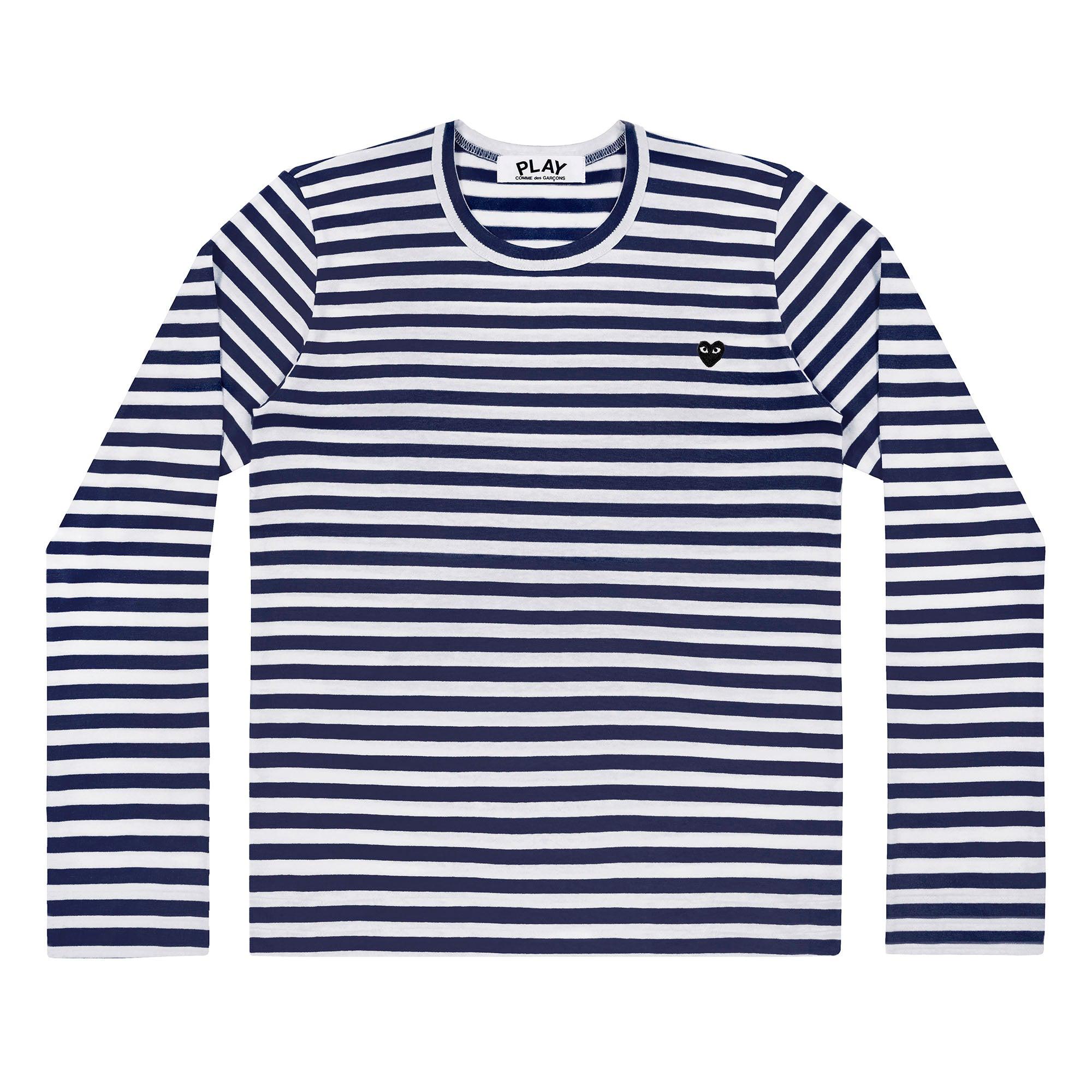 Play Comme des Garçons - Little Black Heart Striped T-Shirt - (Navy/White) by COMME DES GARCONS