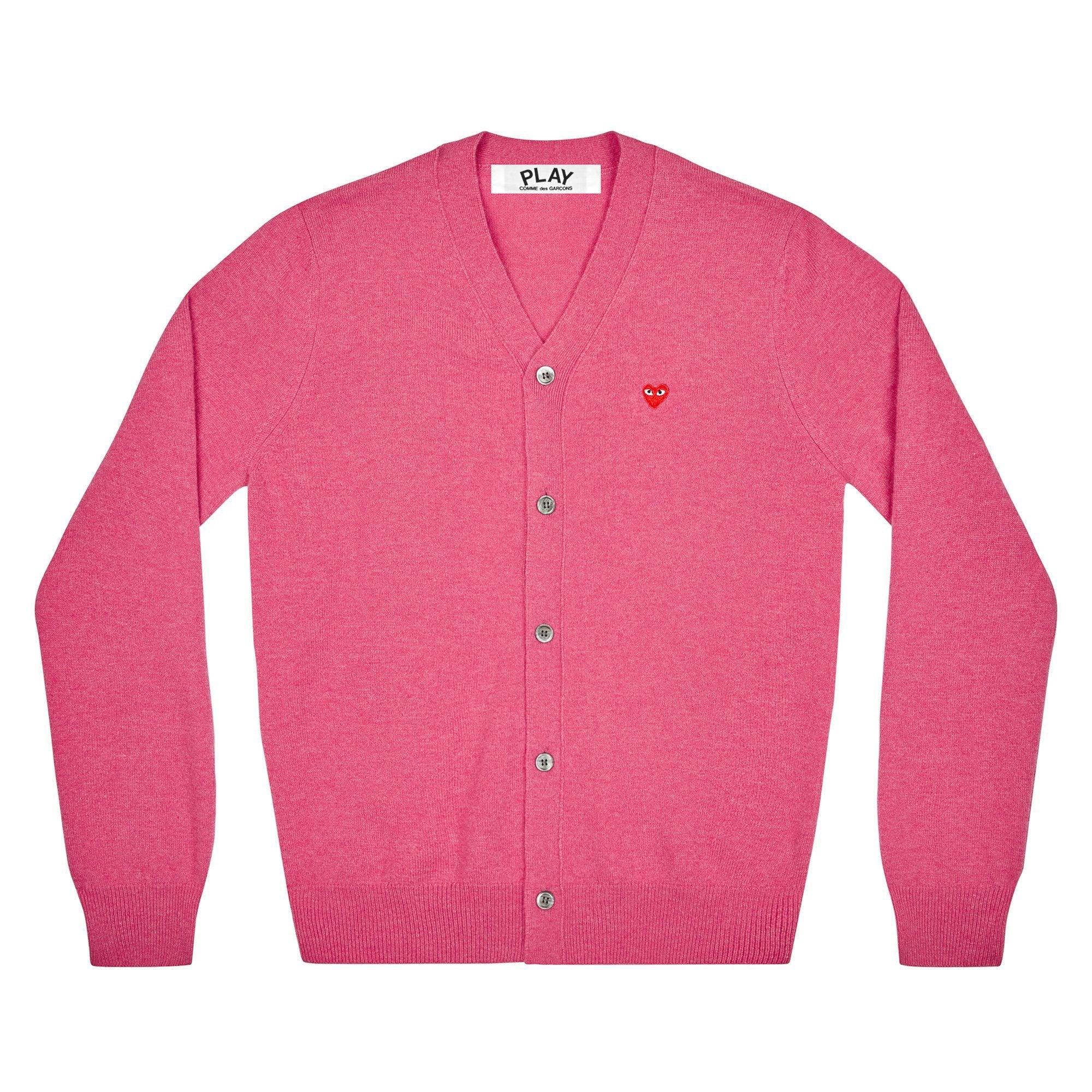 Play Comme des Garçons - Men’s Small Red Heart Cardigan - (Pink) by COMME DES GARCONS