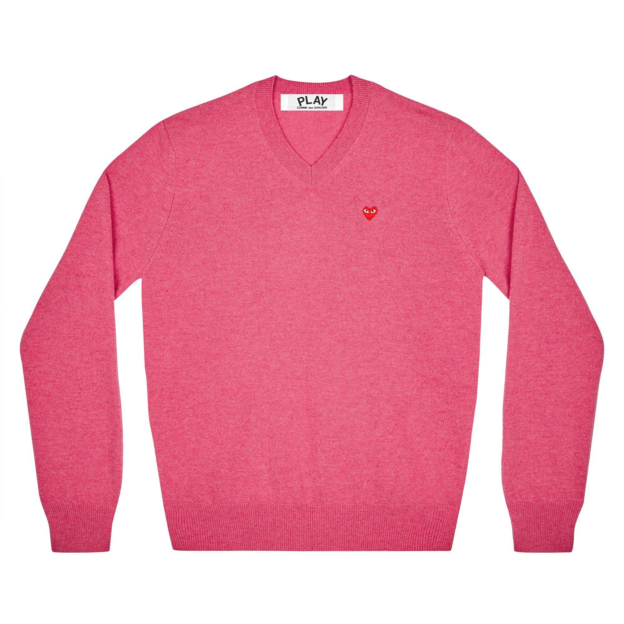 Play Comme des Garçons - Mini Heart V Neck Sweater - (Pink) by COMME DES GARCONS