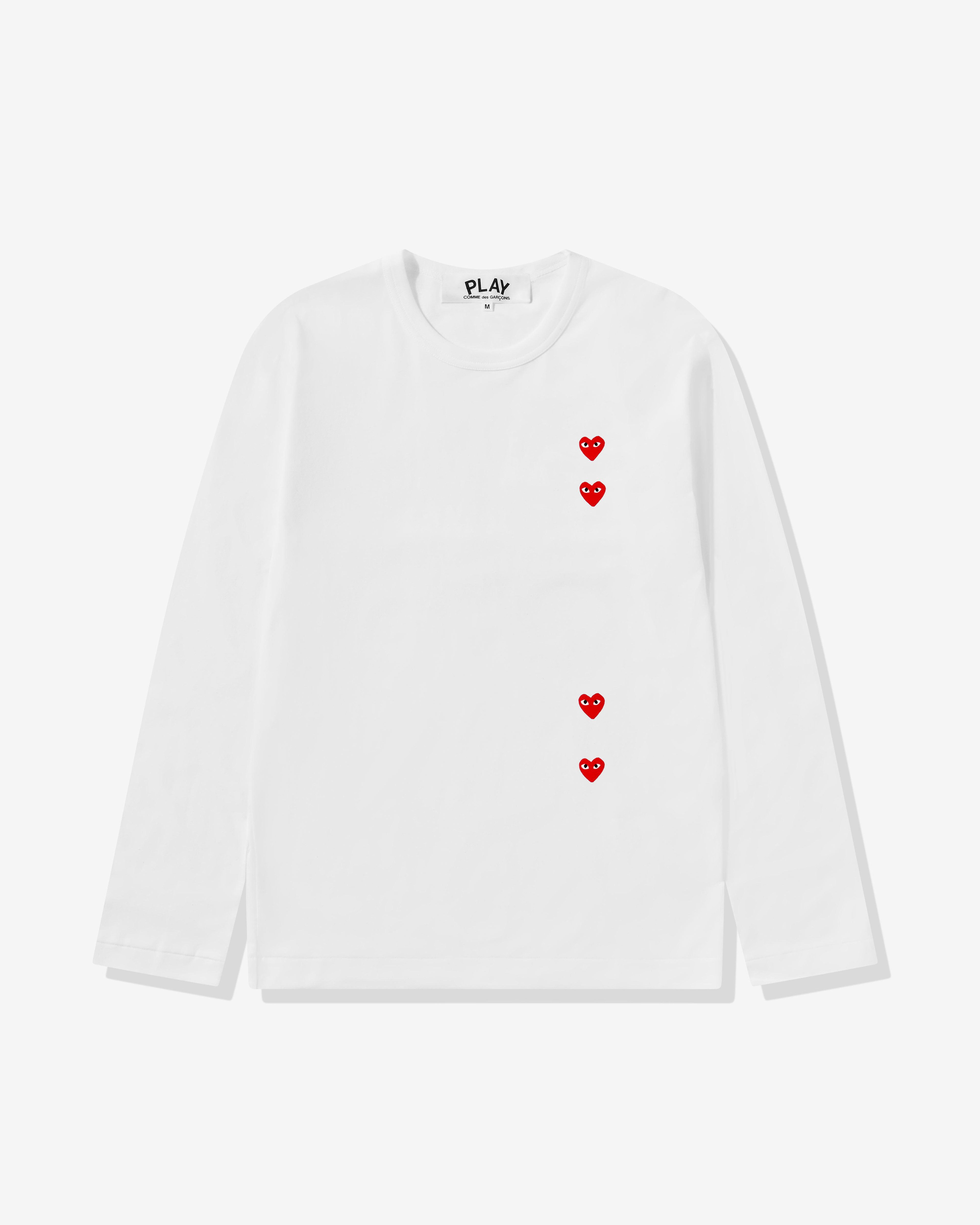 Play Comme des Garçons - Multi Red Heart Longsleeve T-Shirt - (White) by COMME DES GARCONS