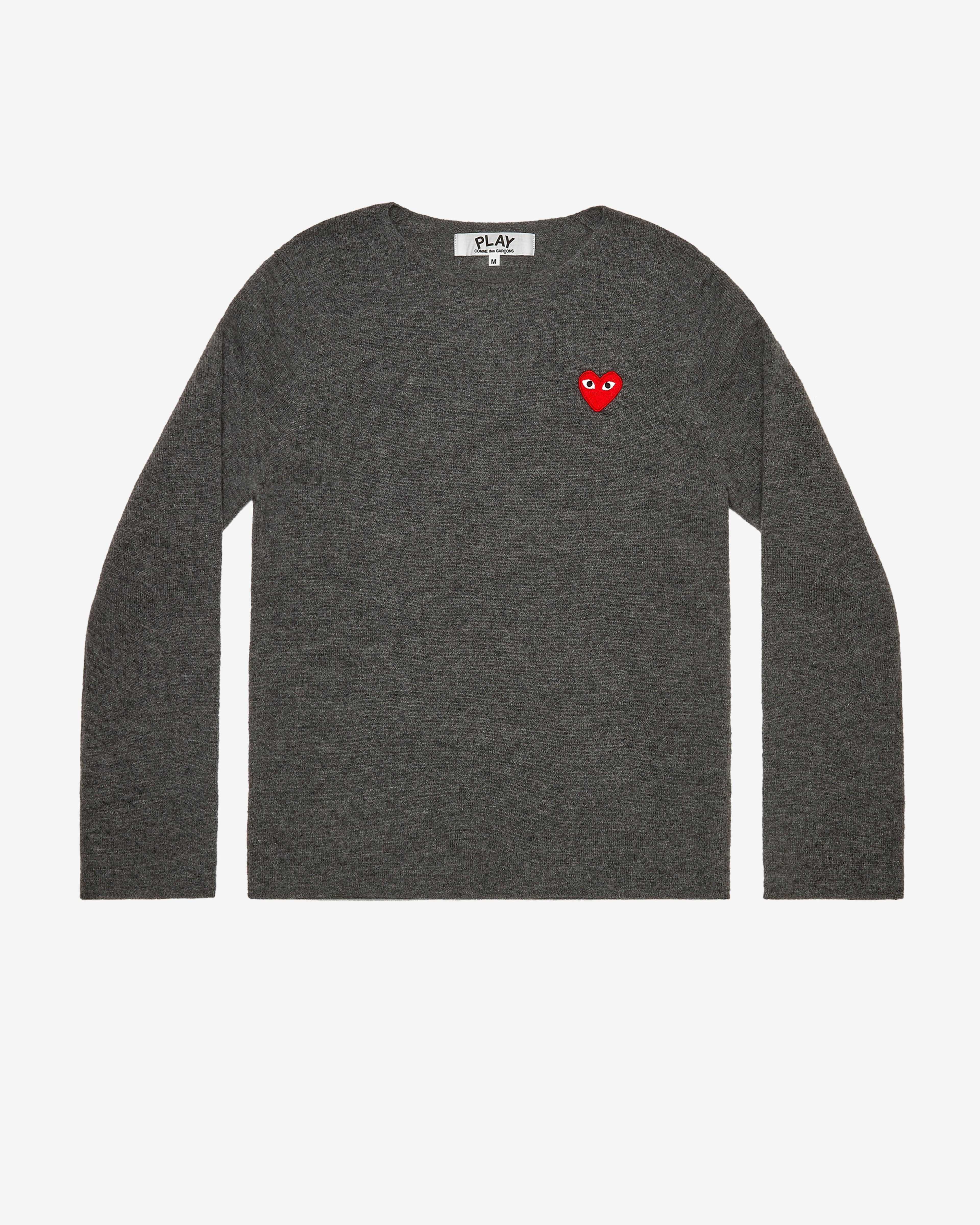 Play Comme des Garçons - Red Heart Crew Neck Jumper - (Grey) by COMME DES GARCONS