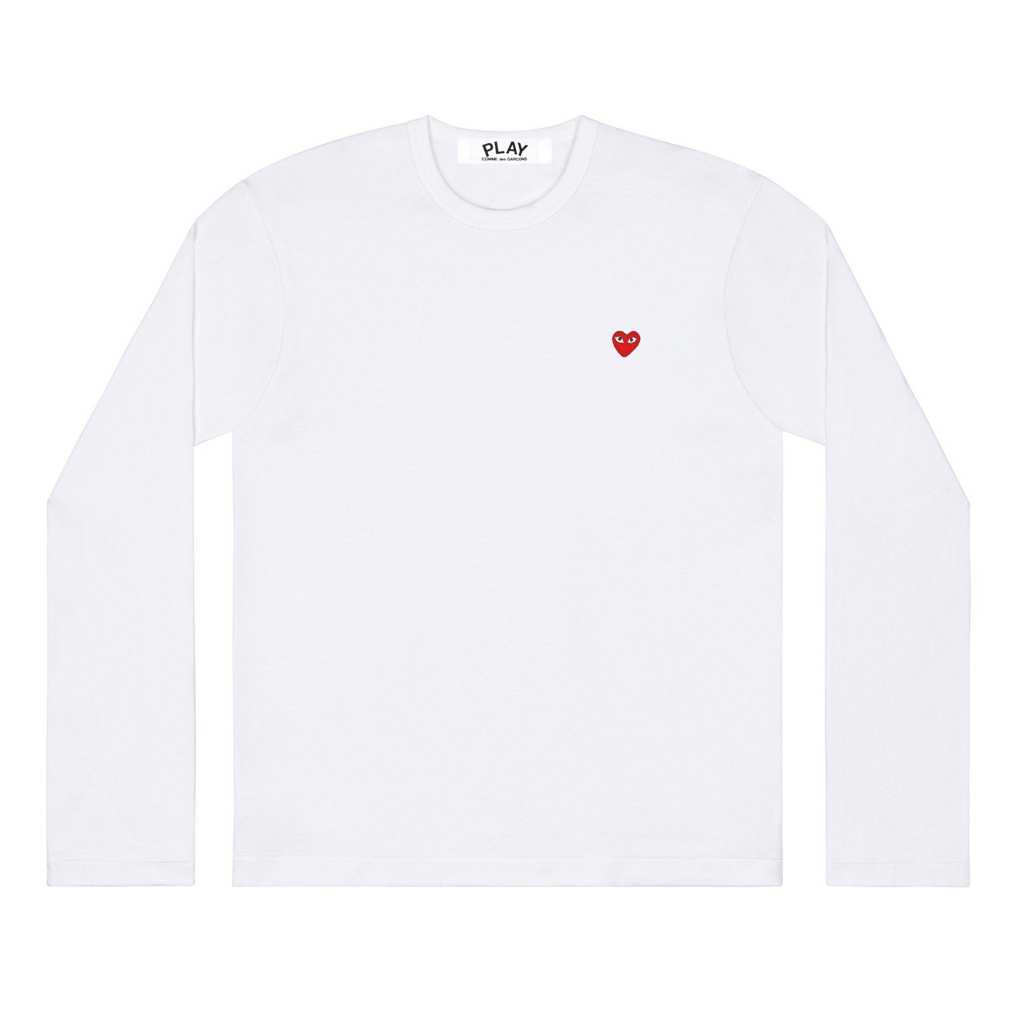 Play Comme des Garçons - Small Red Heart Long Sleeve T-Shirt - (White) by COMME DES GARCONS