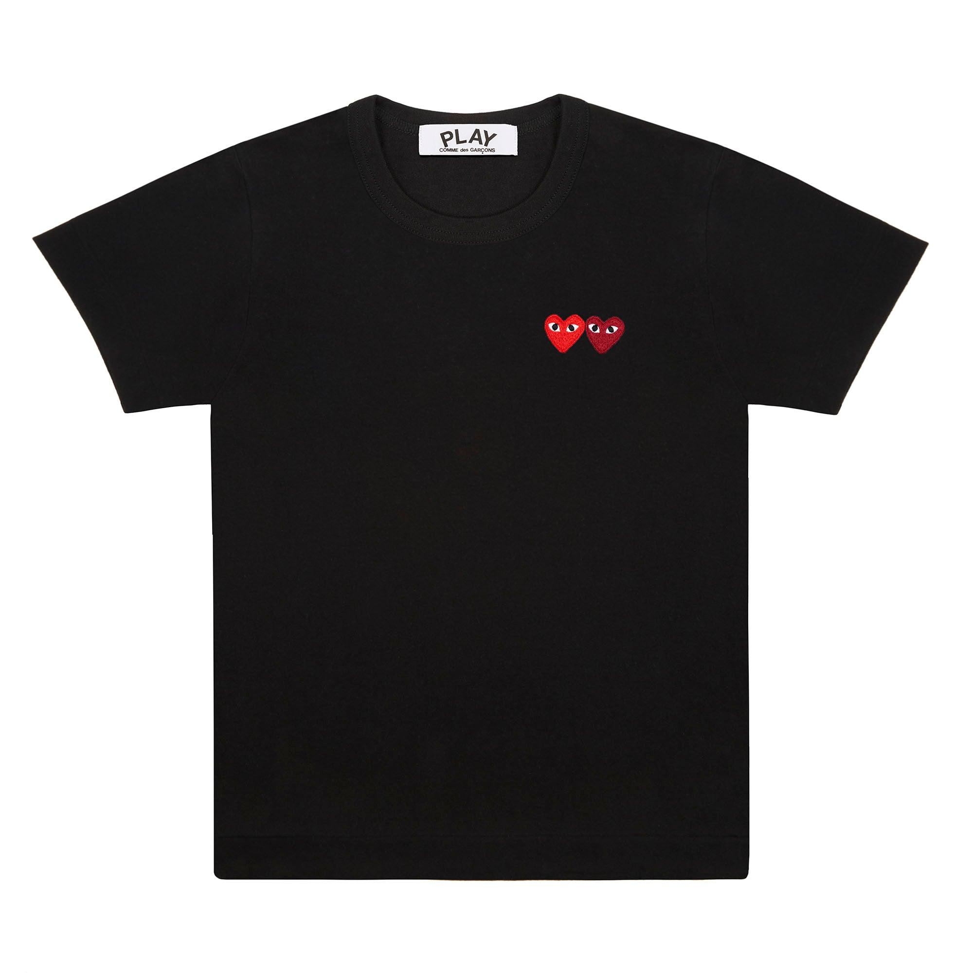 Play Comme des Garçons - T-Shirt with Double Heart - (Black) by COMME DES GARCONS
