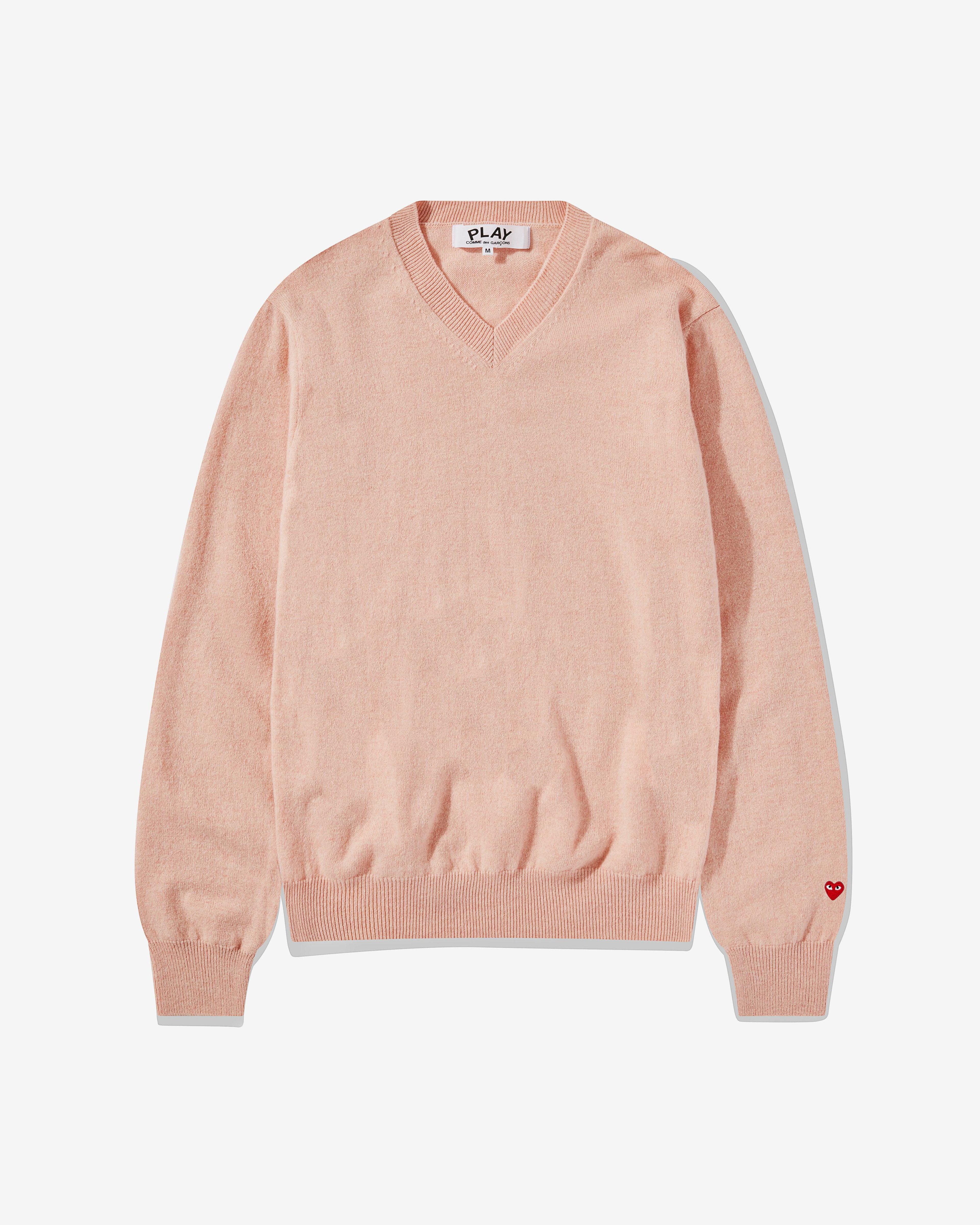 Play Comme des Garçons - V-Neck Sweater - (Light Pink) by COMME DES GARCONS