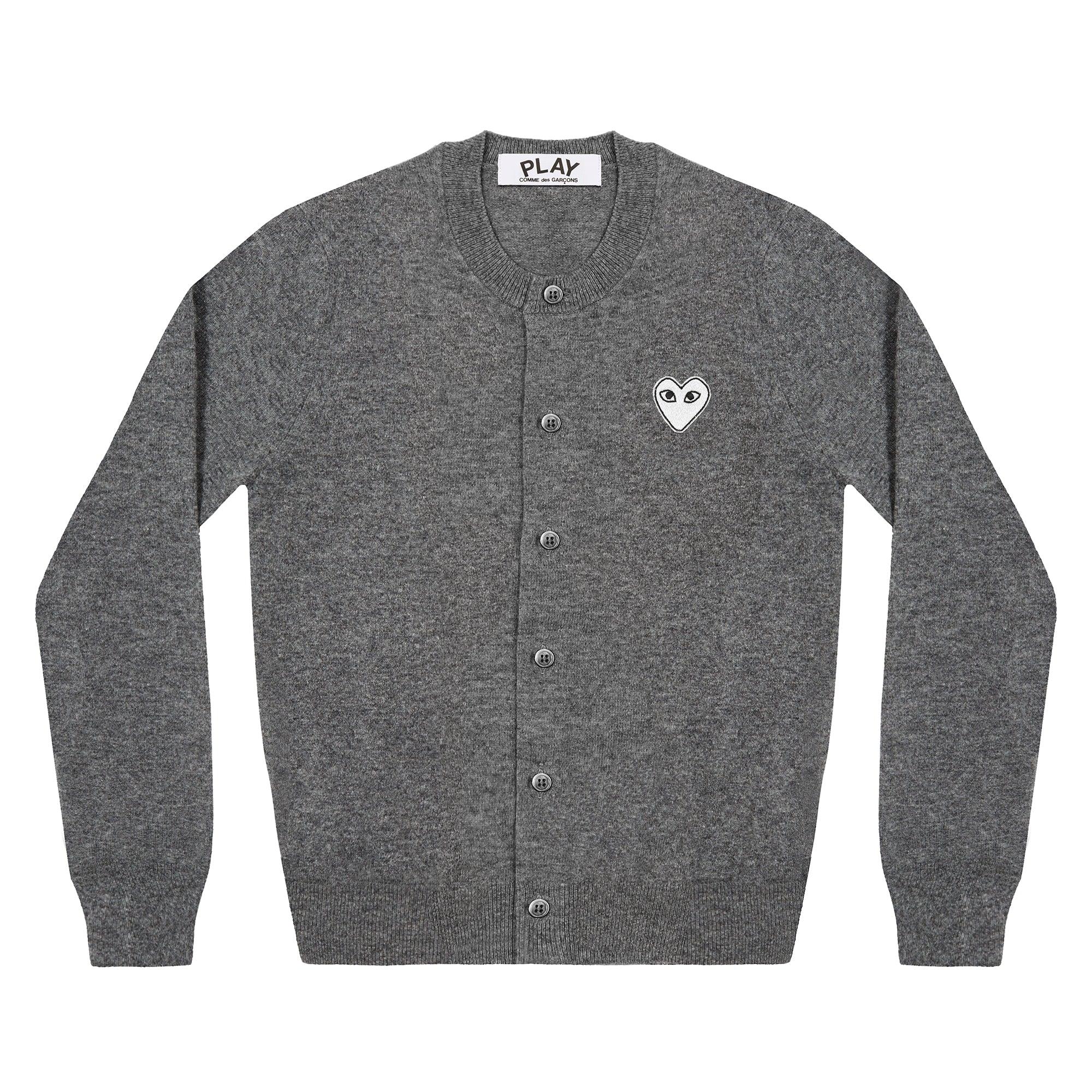 Play Comme des Garçons - White Heart Ladies' Cardigan - (Grey) by COMME DES GARCONS