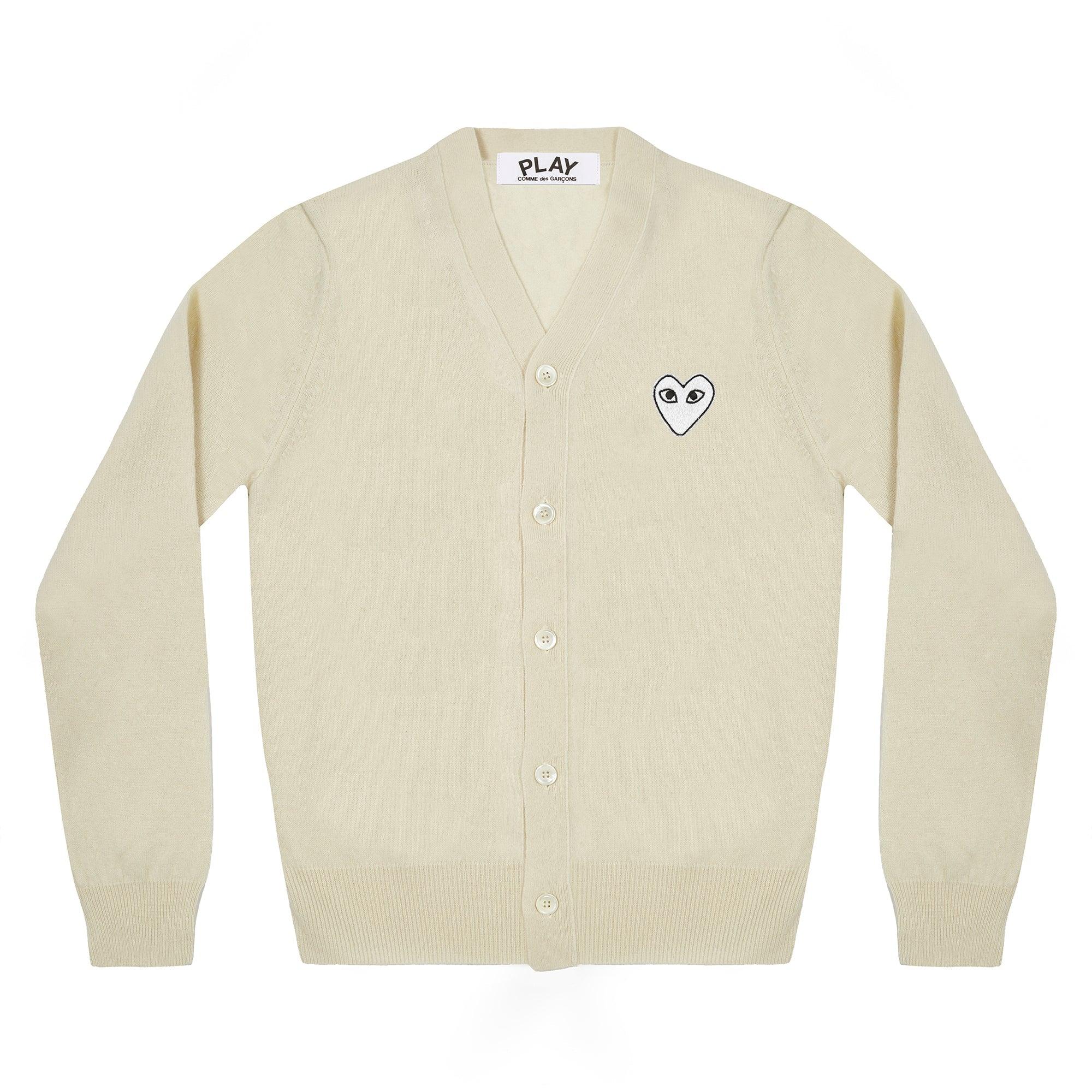 Play Comme des Garçons - White Heart Men's Cardigan - (Natural) by COMME DES GARCONS