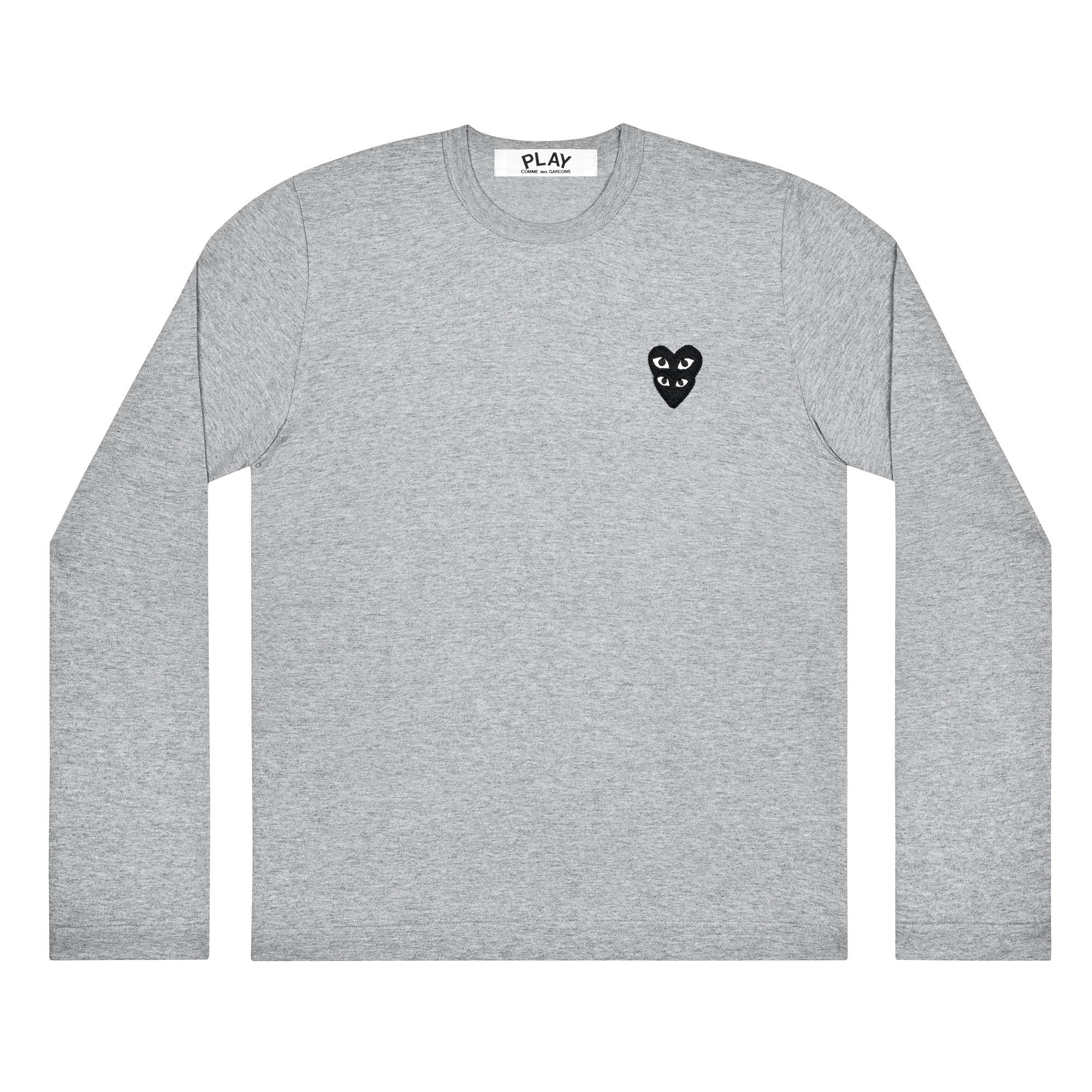 Play - Double Eye Black Heart Longsleeve T-Shirt - (Grey) by COMME DES GARCONS