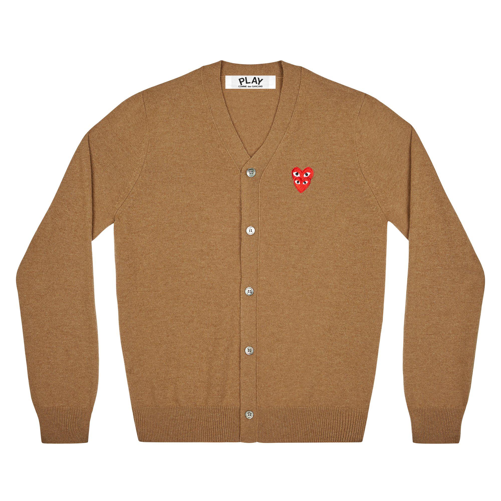 Play - Double Eye Men’s Cardigan - (Brown) by COMME DES GARCONS
