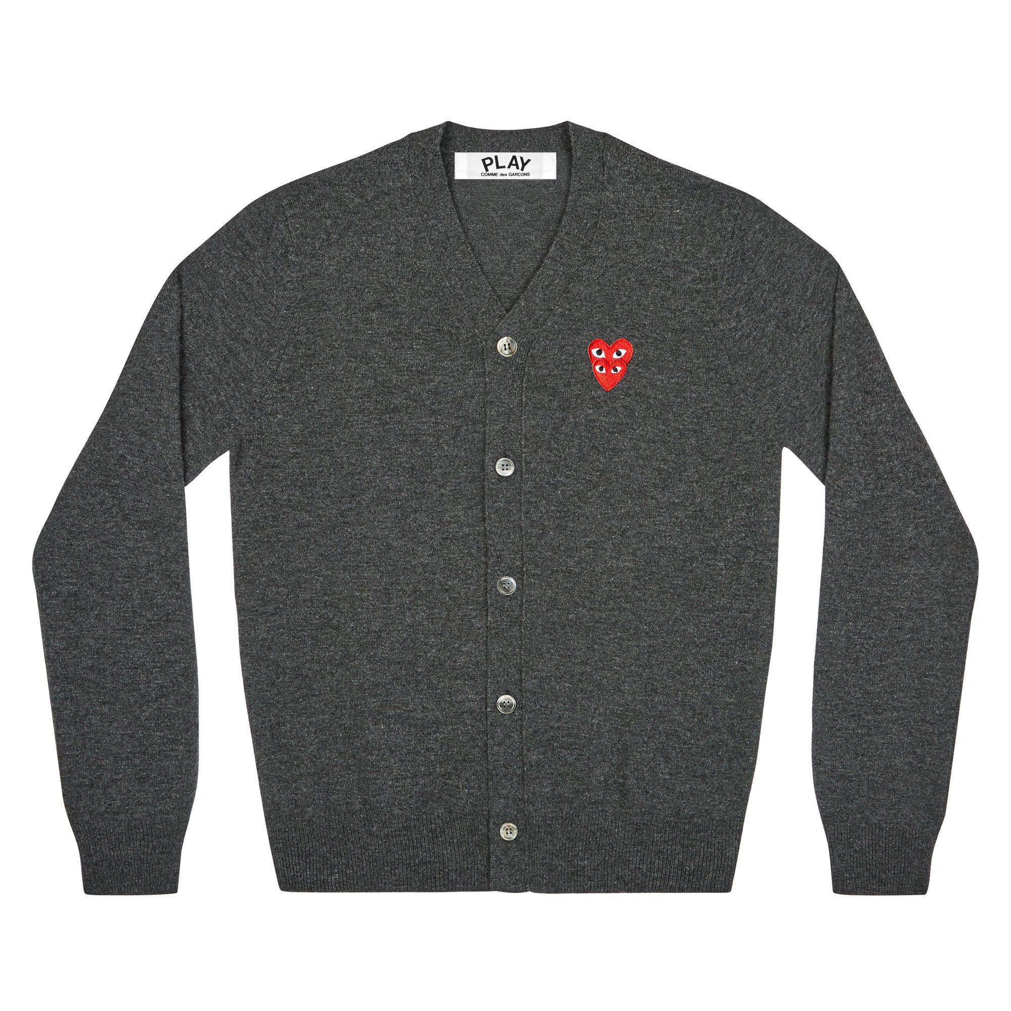 Play - Double Eye Men’s Cardigan - (Grey) by COMME DES GARCONS