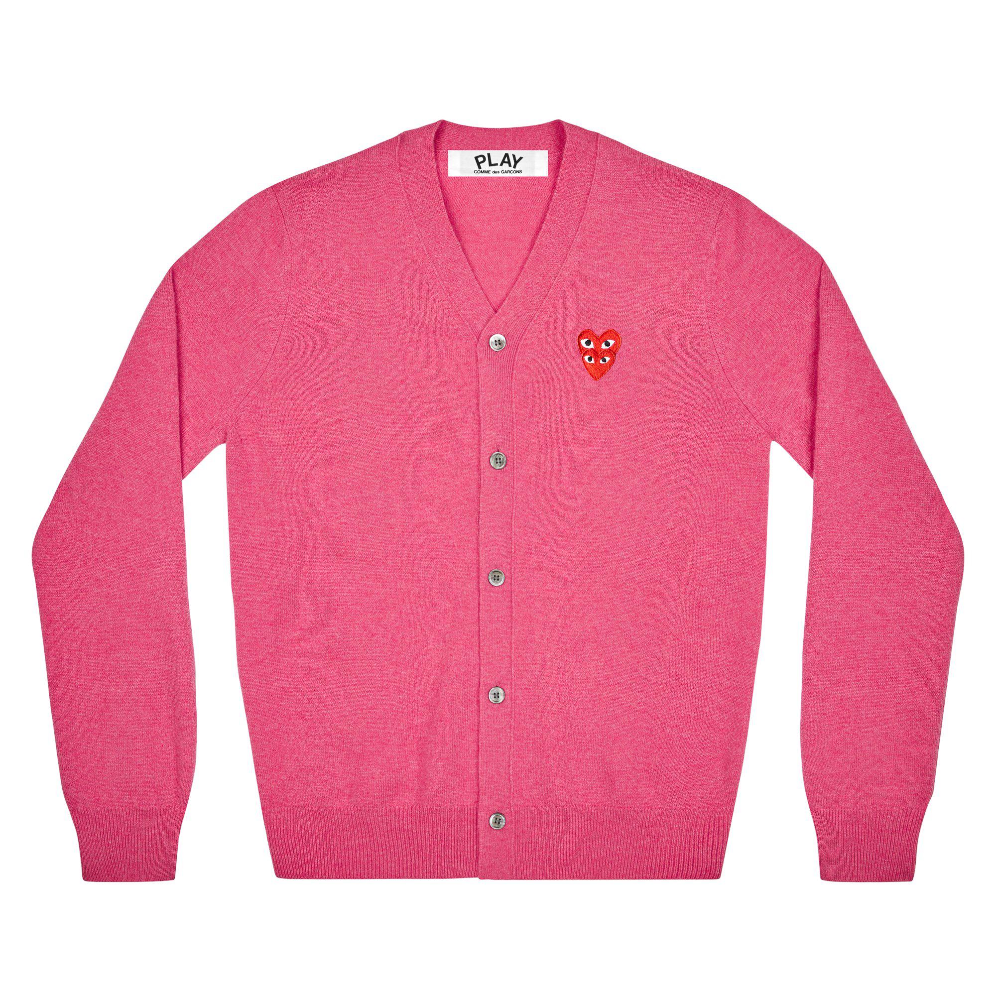 Play - Double Eye Men’s Cardigan - (Pink) by COMME DES GARCONS