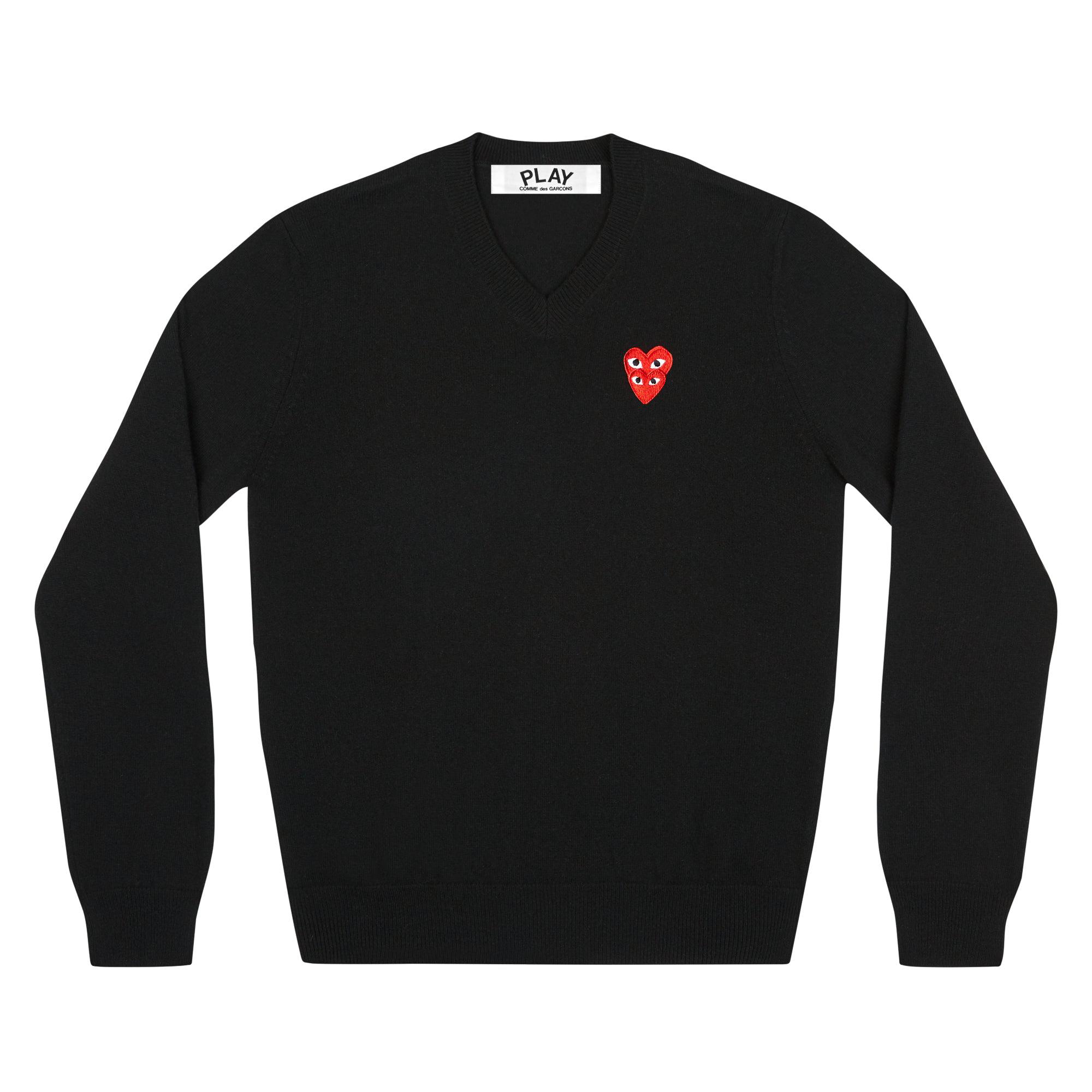 Play - Double Eye V Neck Sweater - (Black) by COMME DES GARCONS