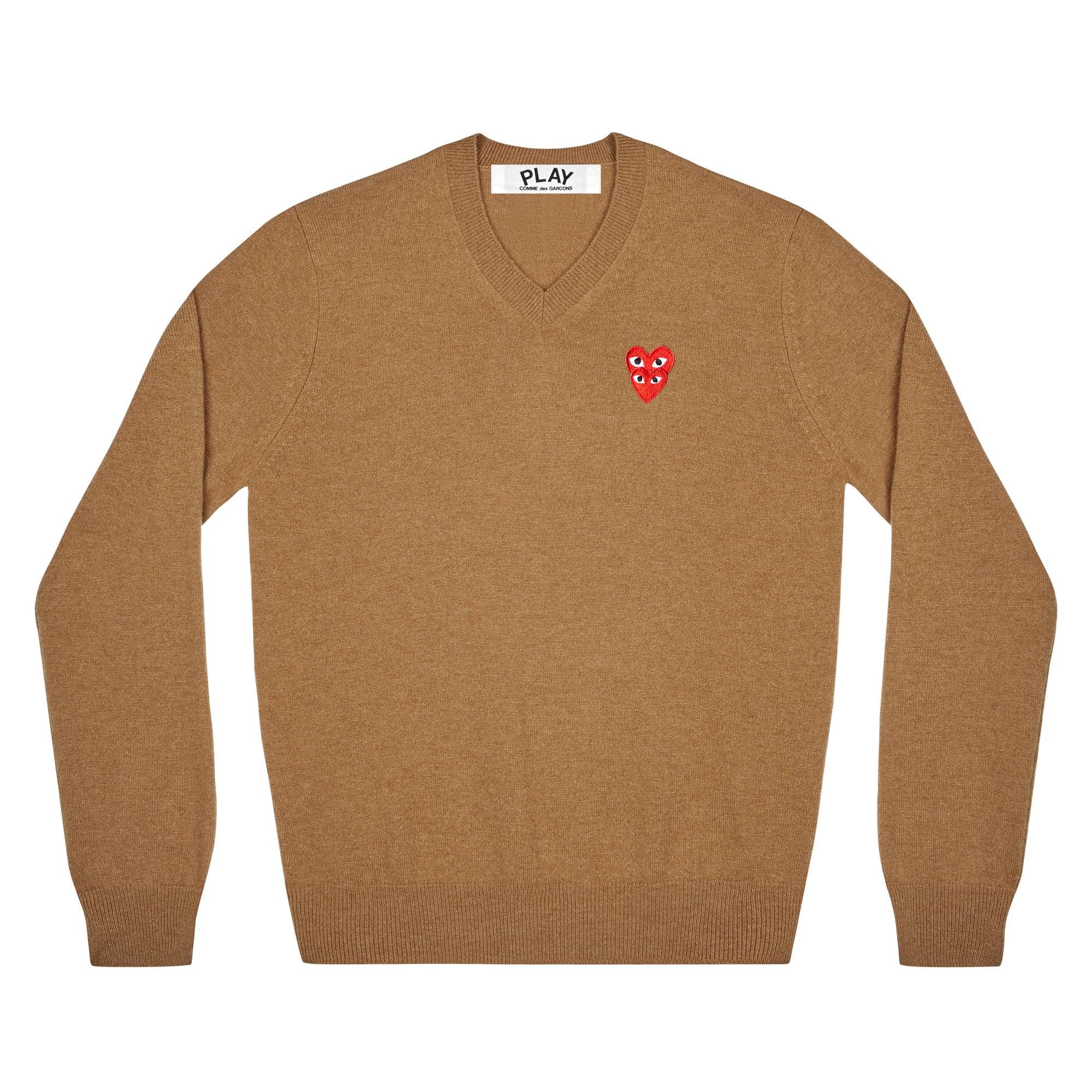 Play - Double Eye V Neck Sweater - (Brown) by COMME DES GARCONS