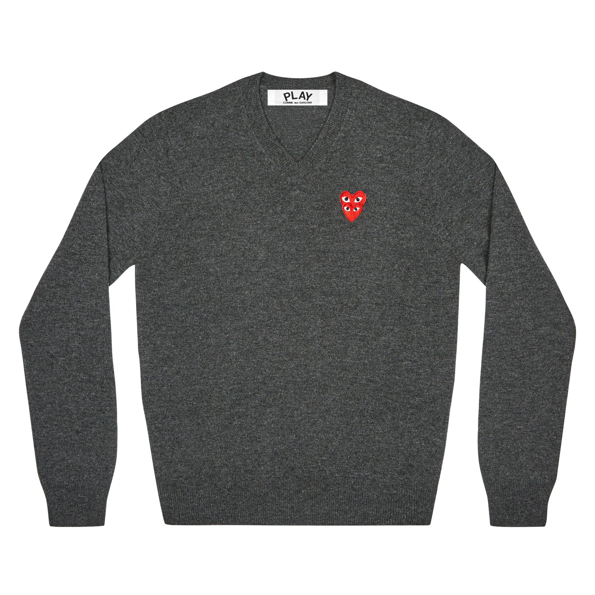 Play - Double Eye V Neck Sweater - (Grey) by COMME DES GARCONS