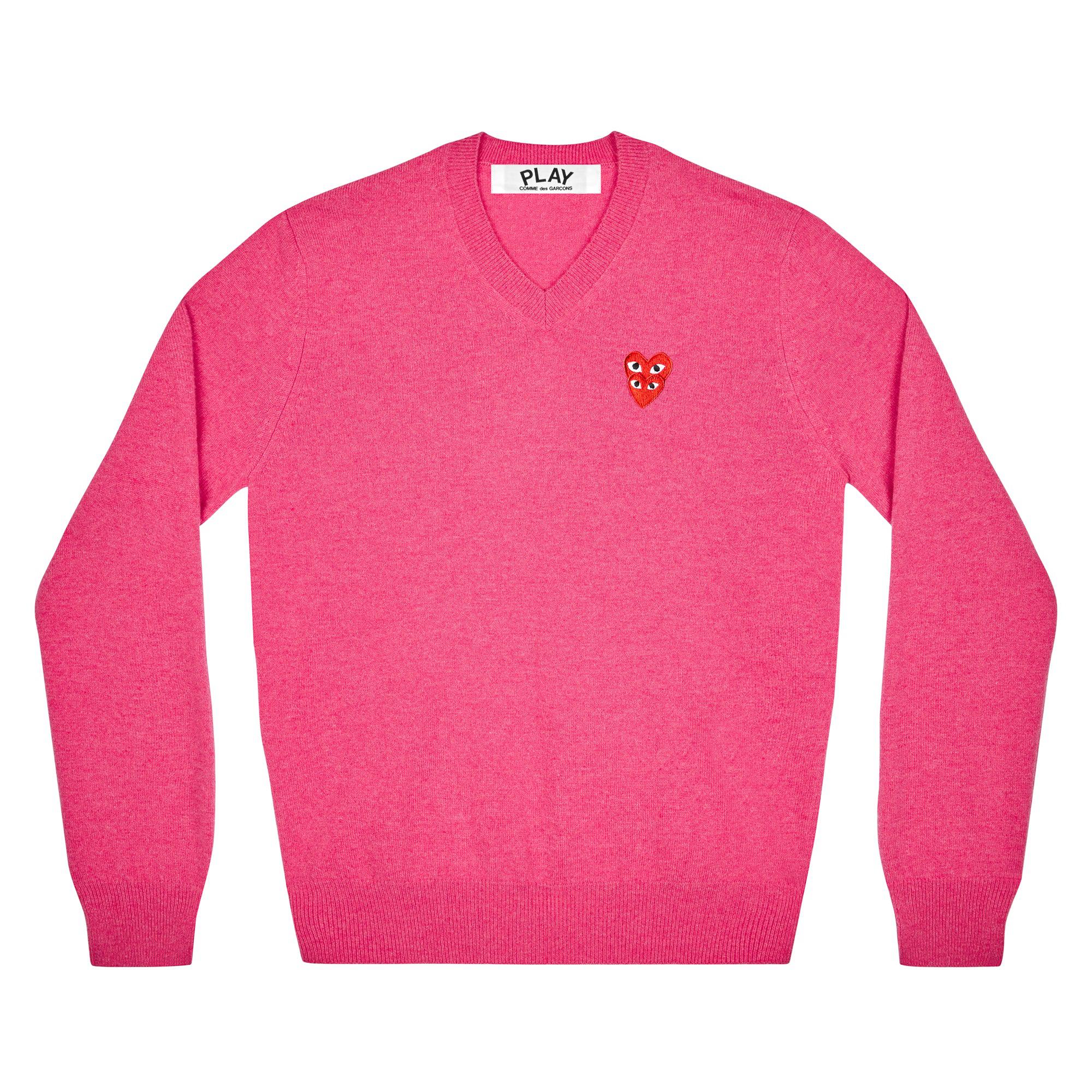 Play - Double Eye V Neck Sweater - (Pink) by COMME DES GARCONS