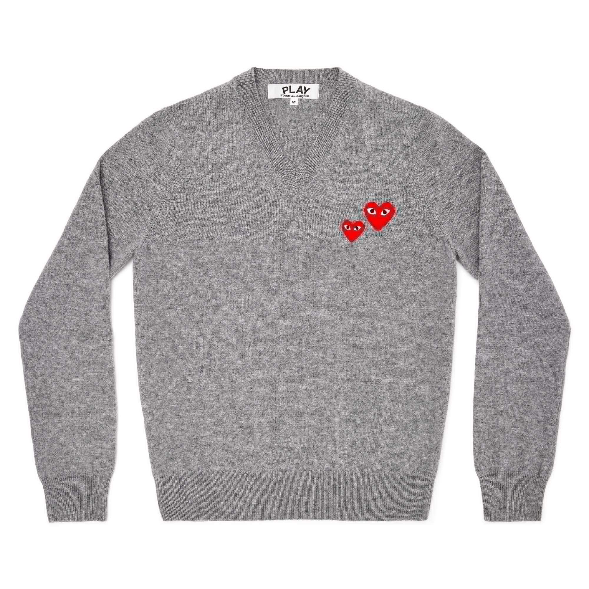 Play - Double Heart Jumper - (N069)(N070)(Grey) by COMME DES GARCONS