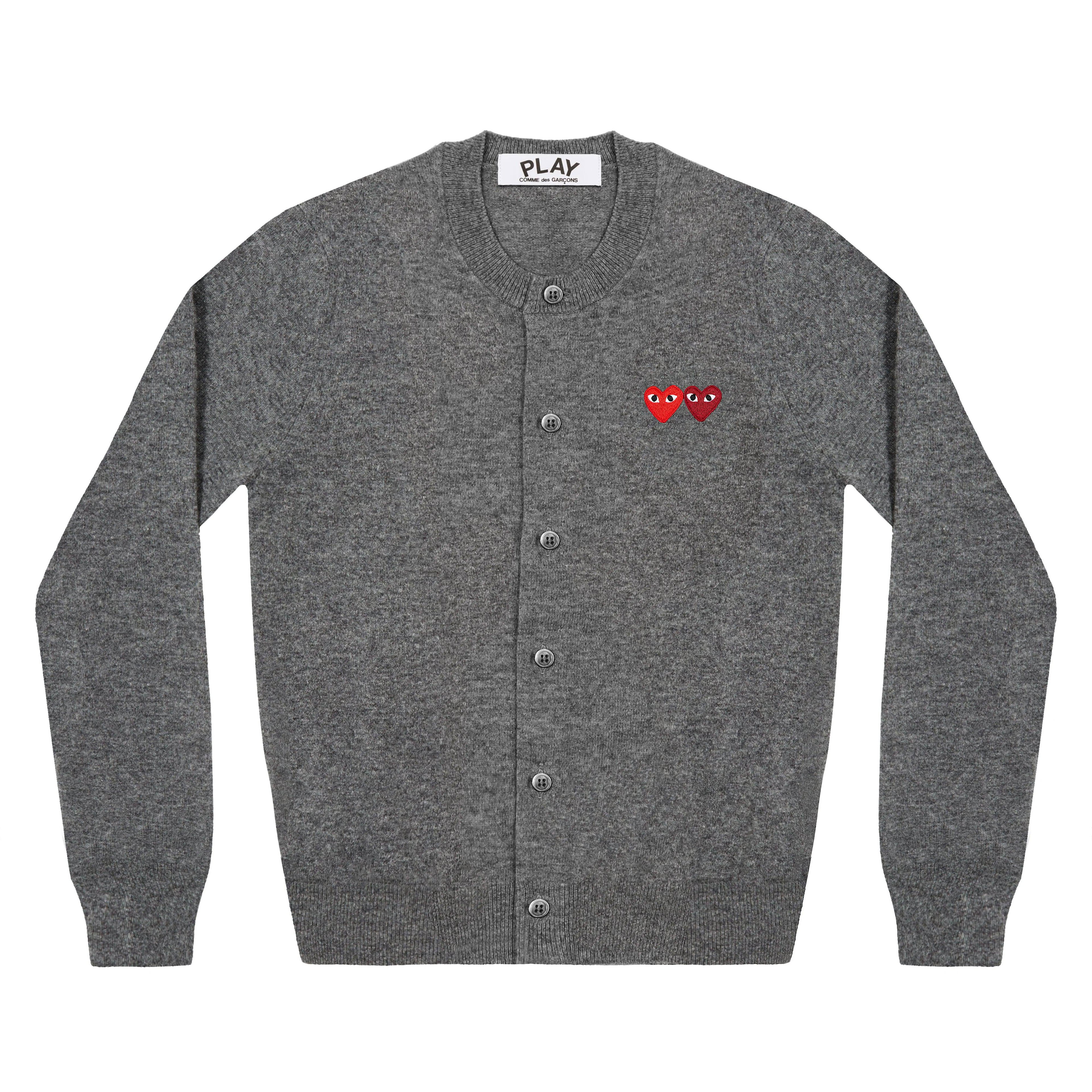 Play - Double Heart Ladies' Cardigan - (N057)(Grey) by COMME DES GARCONS