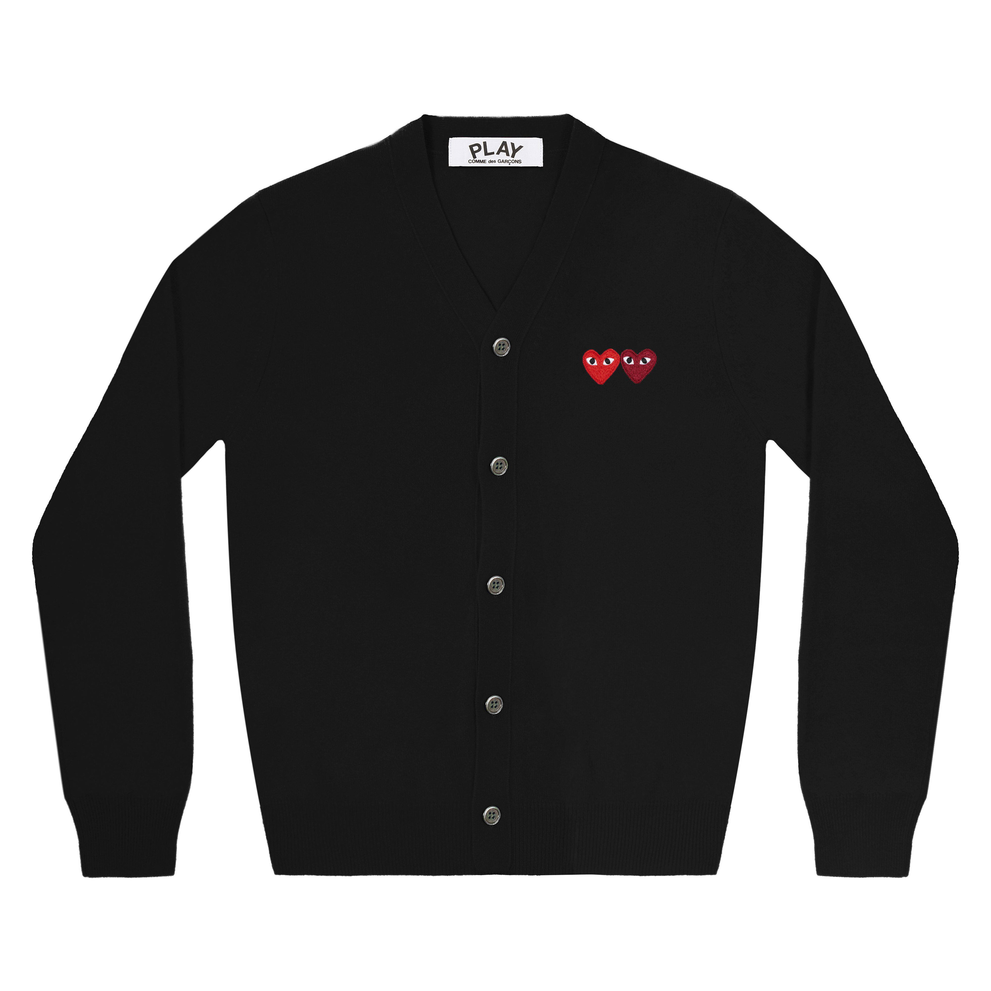 Play - Double Heart Men’s Cardigan - (Black) by COMME DES GARCONS