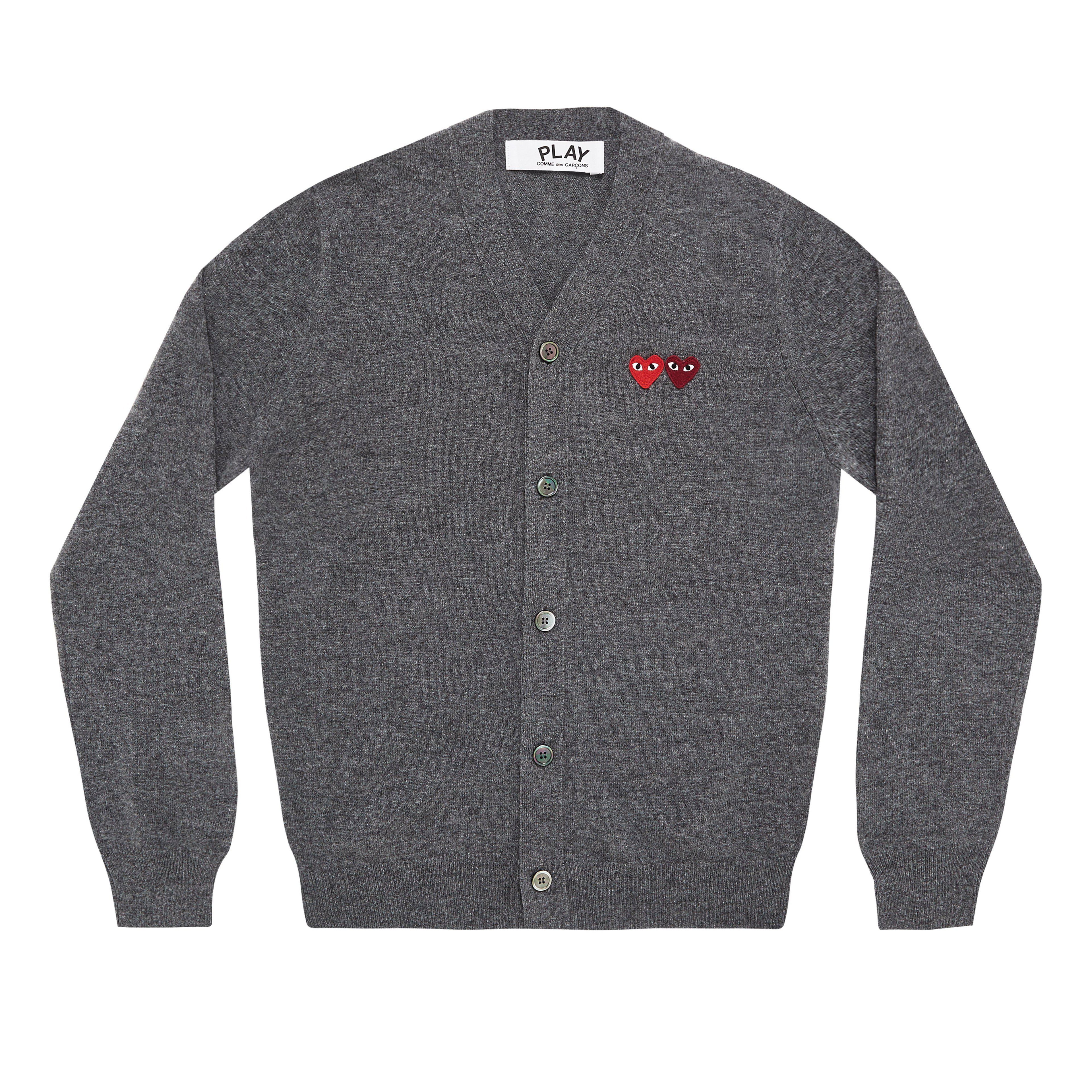 Play - Double Heart Men’s Cardigan - (Grey) by COMME DES GARCONS