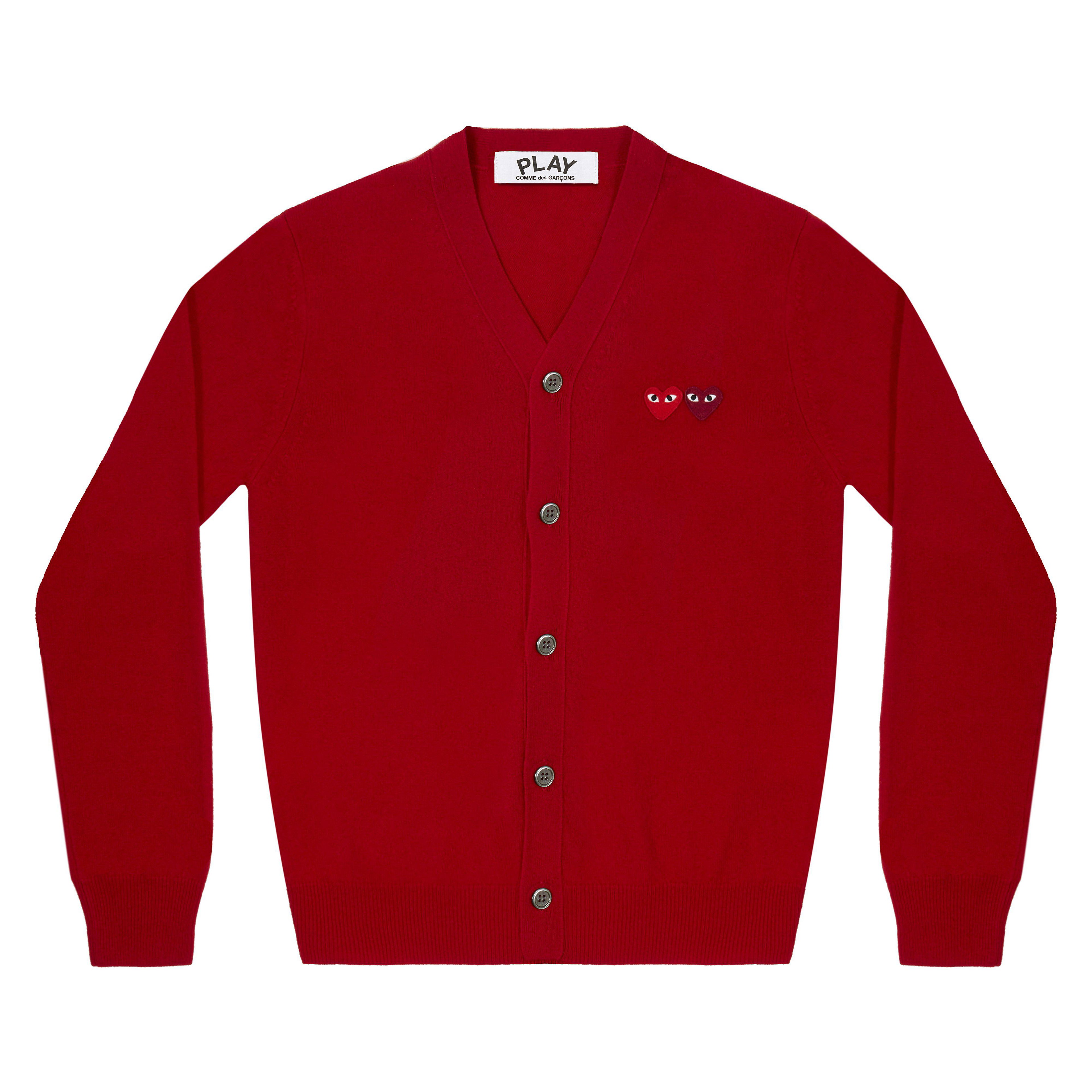 Play - Double Heart Men’s Cardigan - (Red) by COMME DES GARCONS