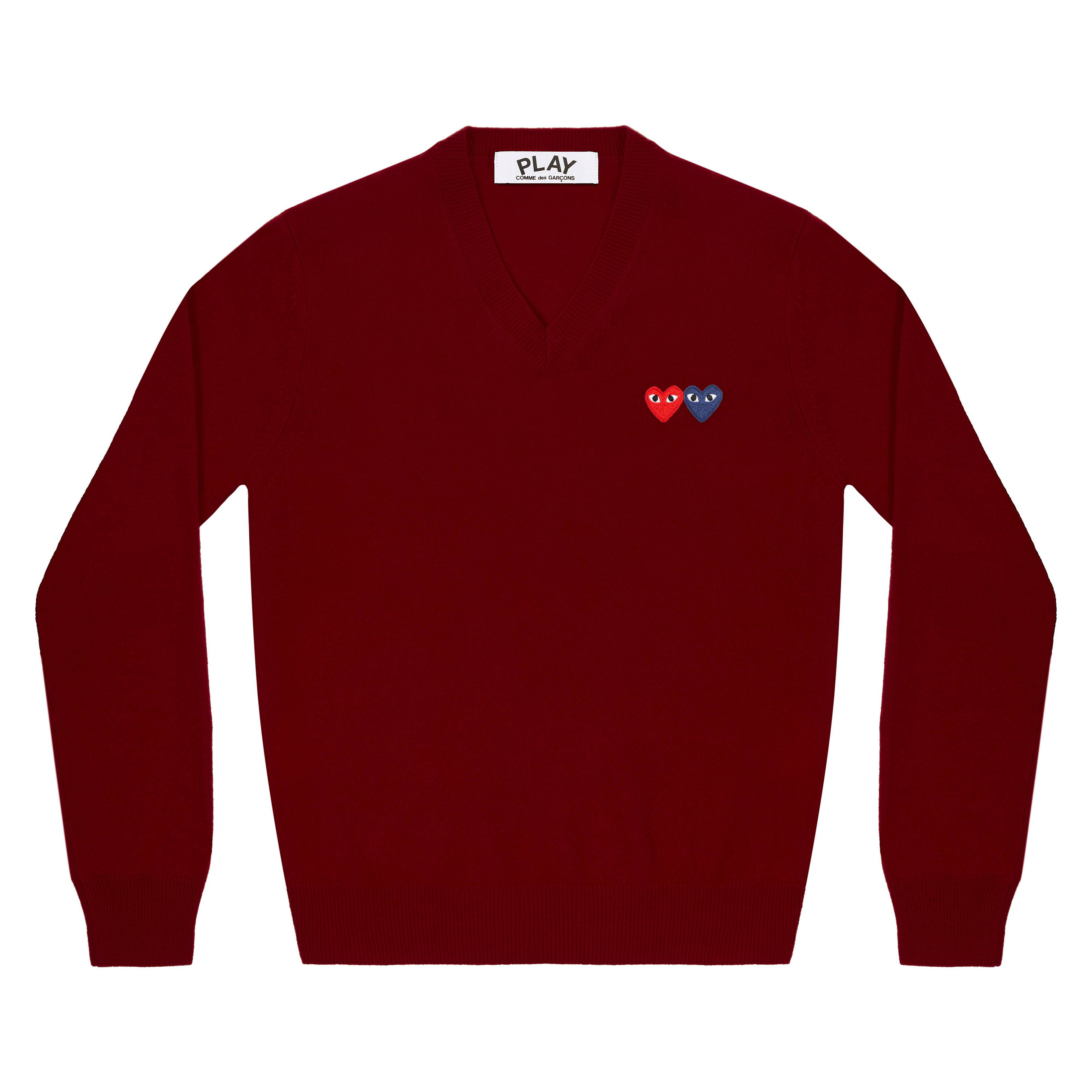 Play - Double Heart Sweater - (Burgundy) by COMME DES GARCONS