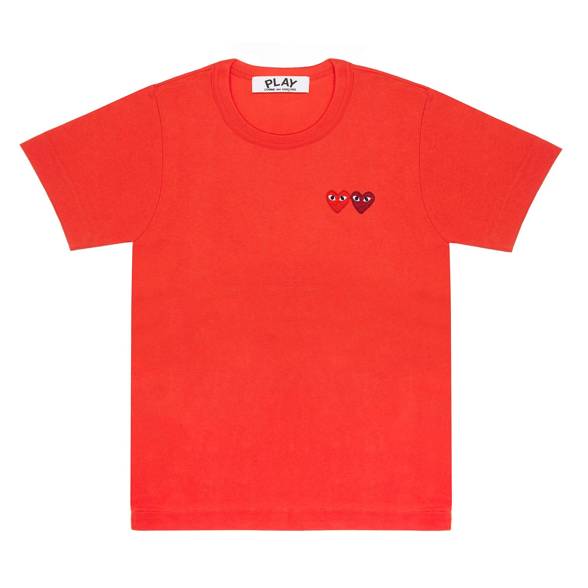 Play - Double Heart T-Shirt - (Bright Red) by COMME DES GARCONS