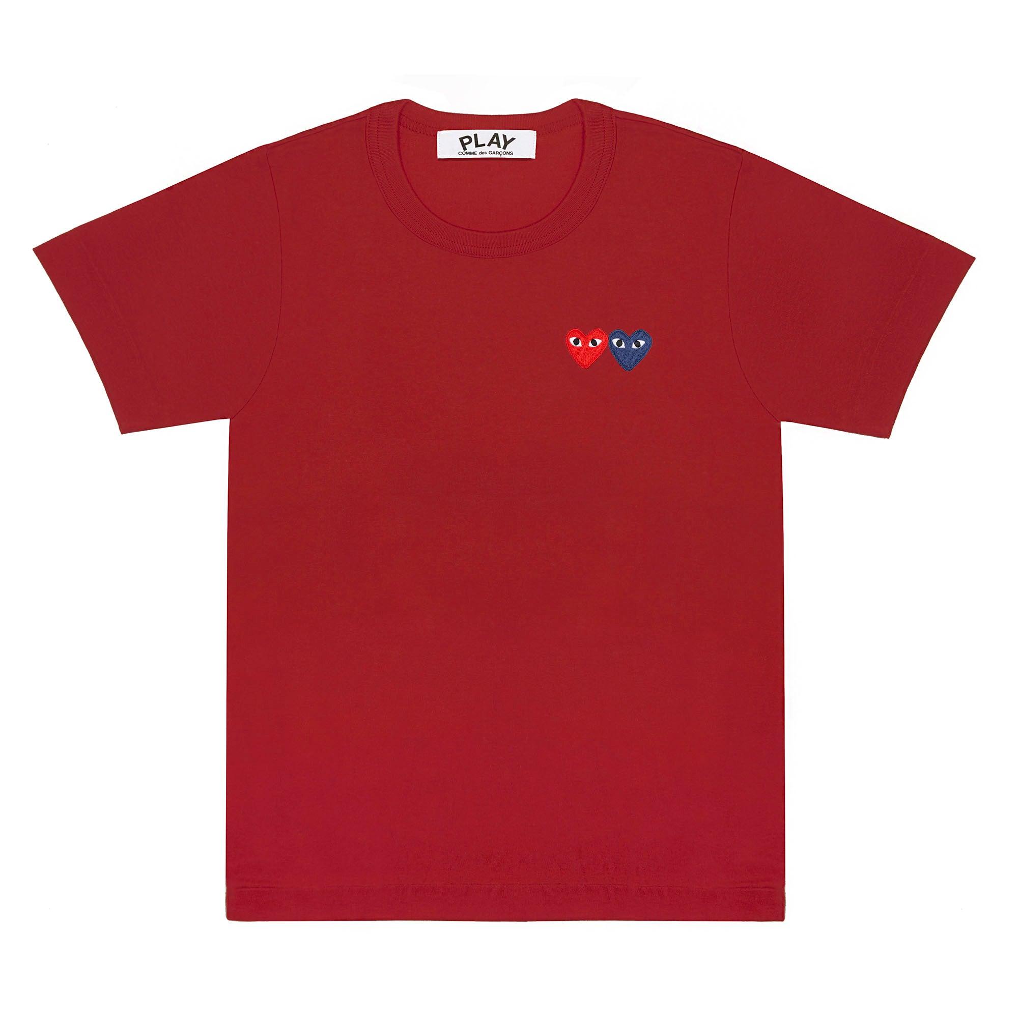 Play - Double Heart T-Shirt - (Deep Red) by COMME DES GARCONS