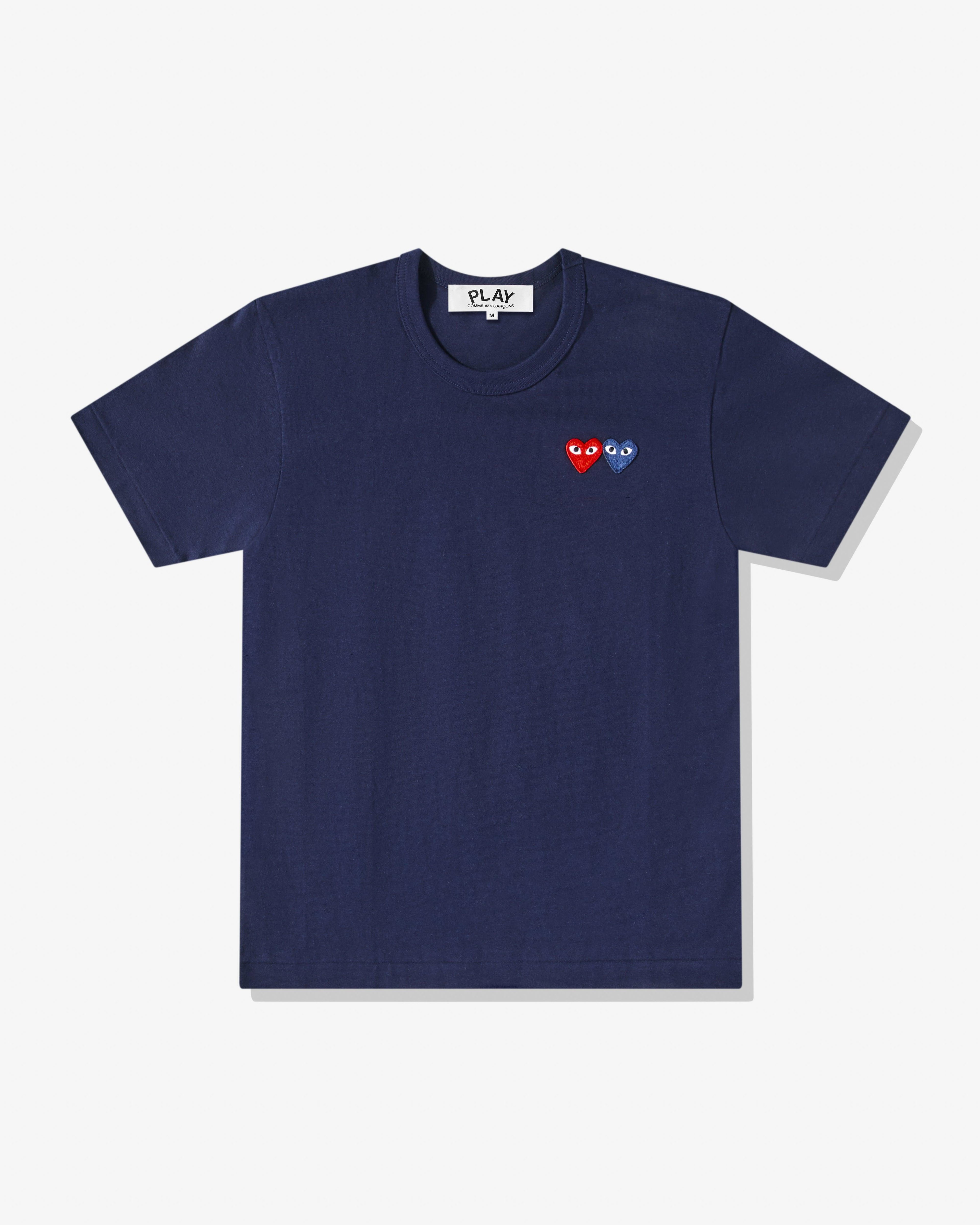 Play - Double Heart T-Shirt - (Navy) by COMME DES GARCONS