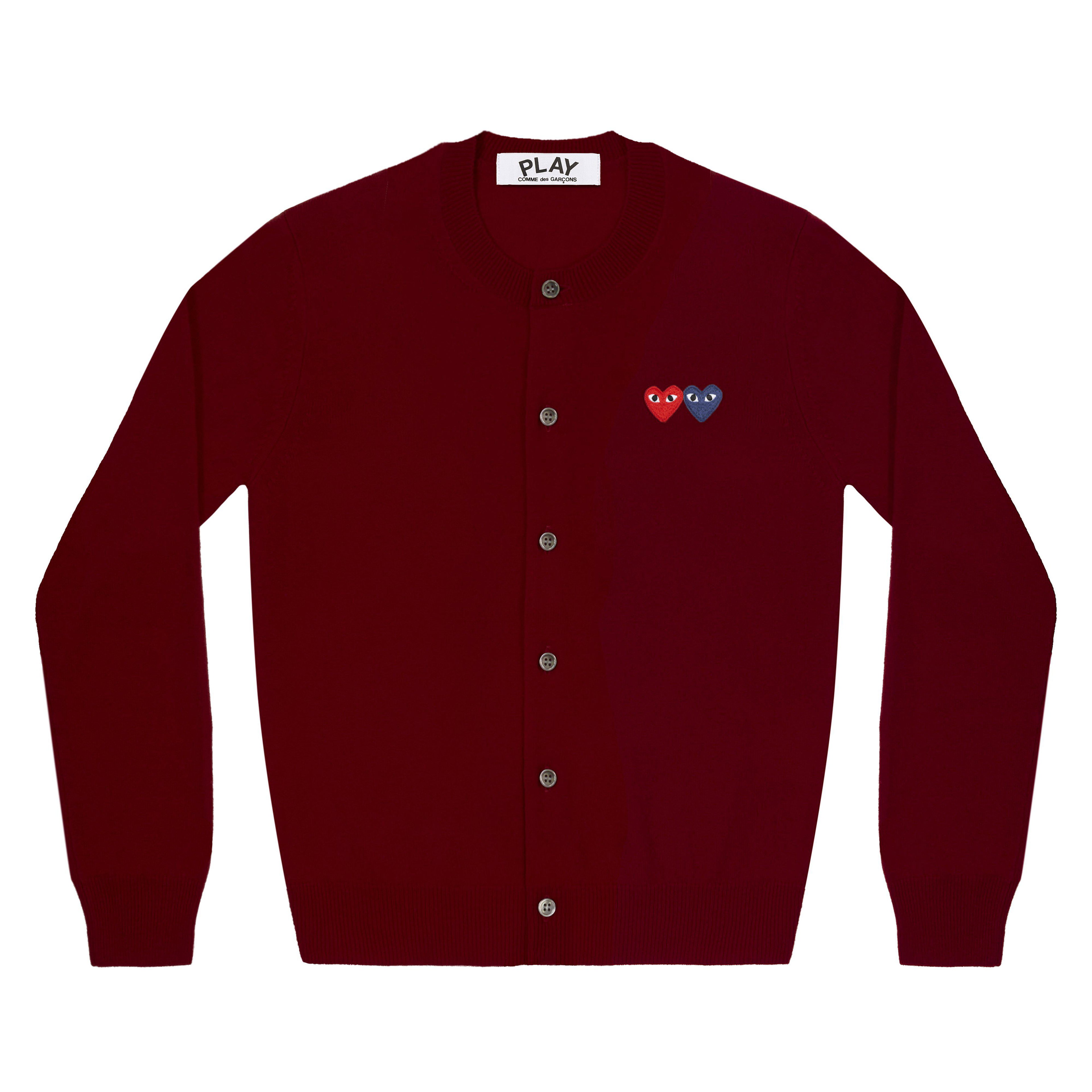 Play - Double Heart Women’s Cardigan - (Burgundy) by COMME DES GARCONS