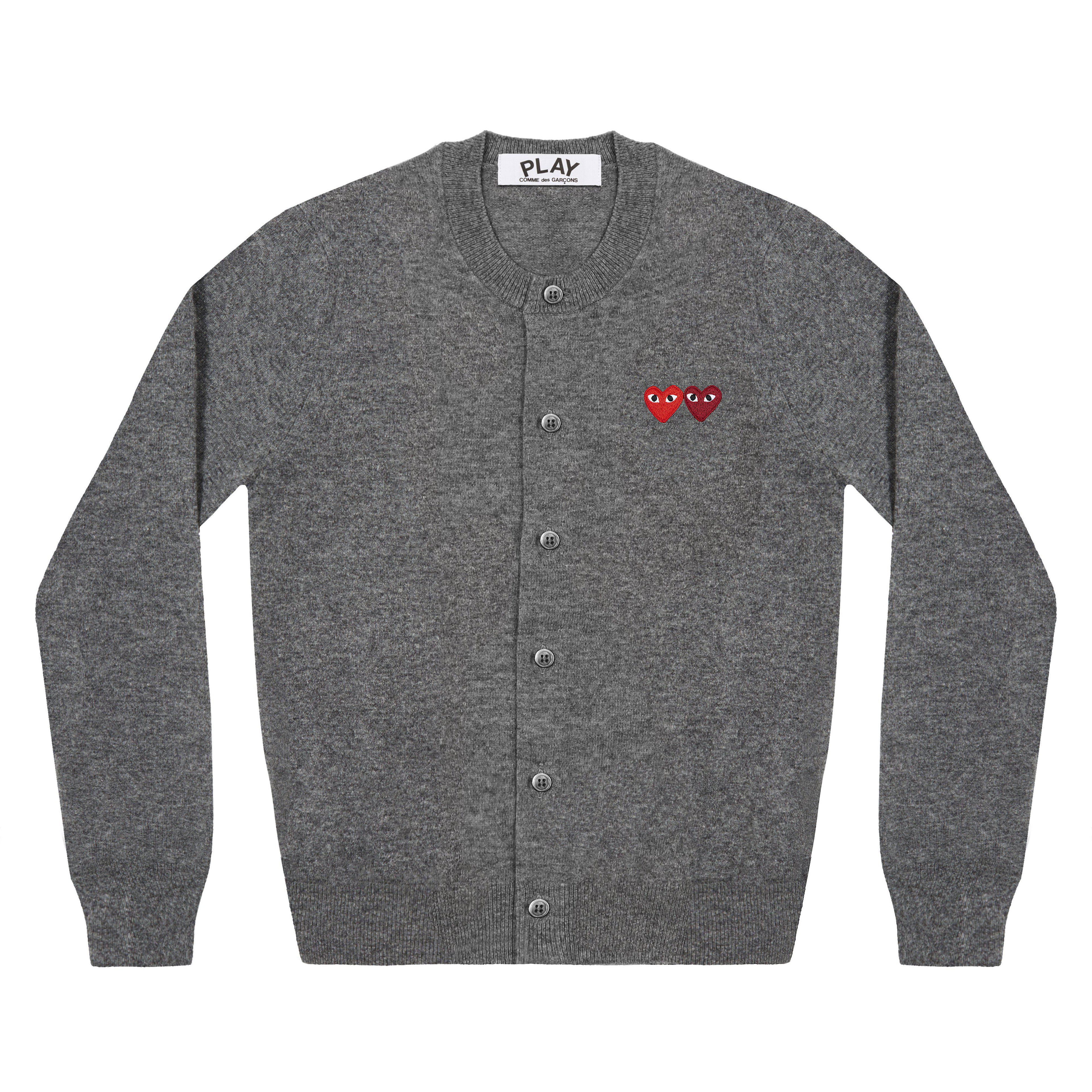 Play - Double Heart Women’s Cardigan - (Grey) by COMME DES GARCONS